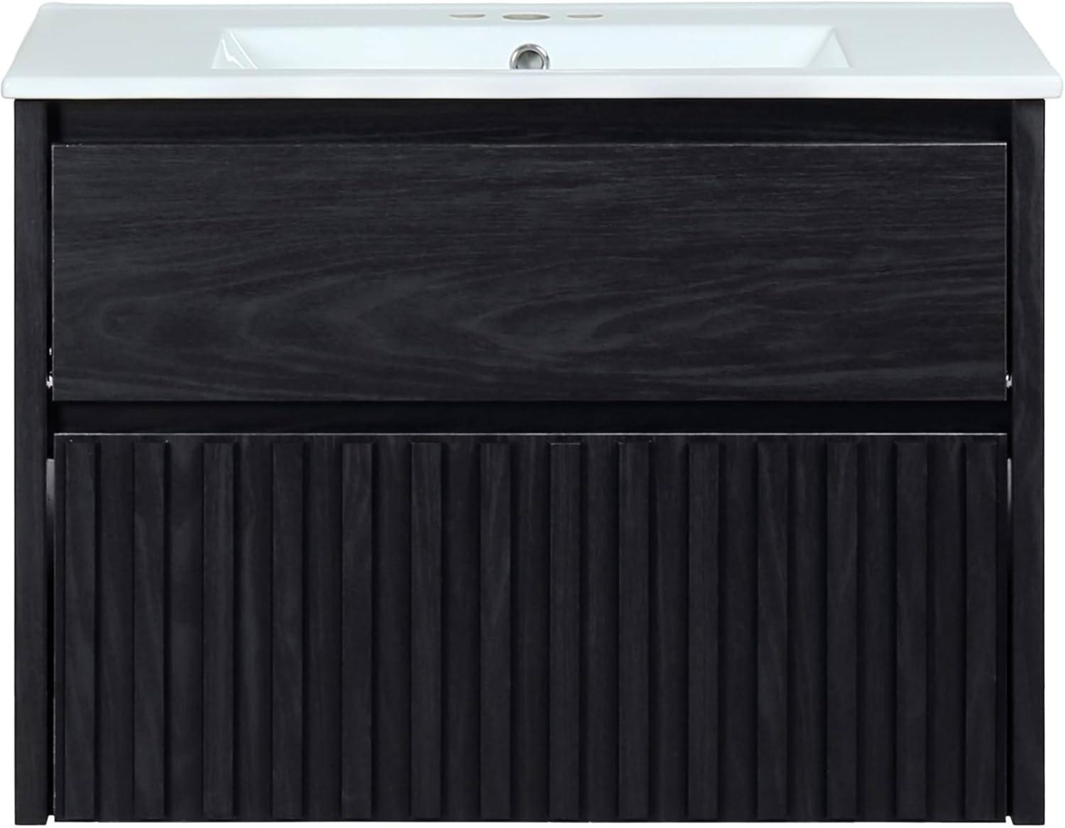 imageJONATHAN Y VAN1016C Sherwin 24 in W x 18 in D x 20 in H Slat Modern Coastal 2Drawer Wall Mounted Bathroom Vanity Cabinet Only with Soft Closing Doors Sink Basin Not Included BlackBlack