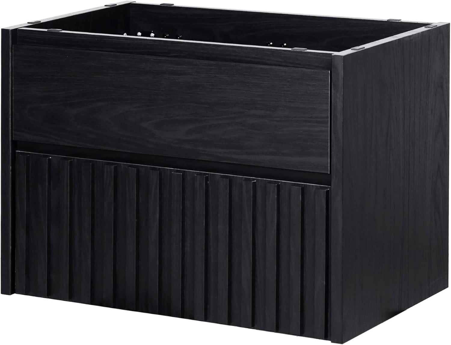 imageJONATHAN Y VAN1016C Sherwin 24 in W x 18 in D x 20 in H Slat Modern Coastal 2Drawer Wall Mounted Bathroom Vanity Cabinet Only with Soft Closing Doors Sink Basin Not Included BlackBlack
