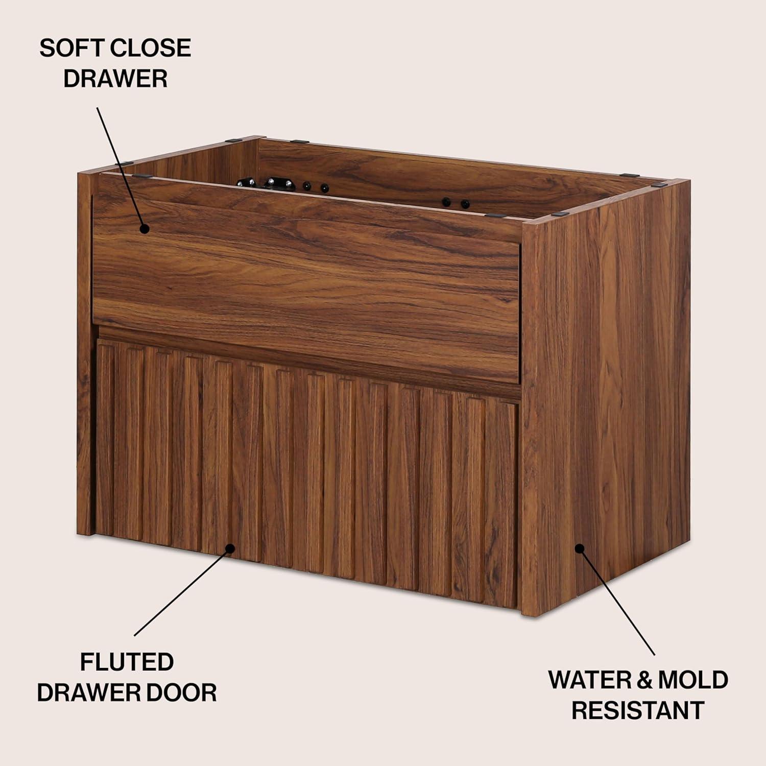 imageJONATHAN Y VAN1016C Sherwin 24 in W x 18 in D x 20 in H Slat Modern Coastal 2Drawer Wall Mounted Bathroom Vanity Cabinet Only with Soft Closing Doors Sink Basin Not Included BlackWalnut
