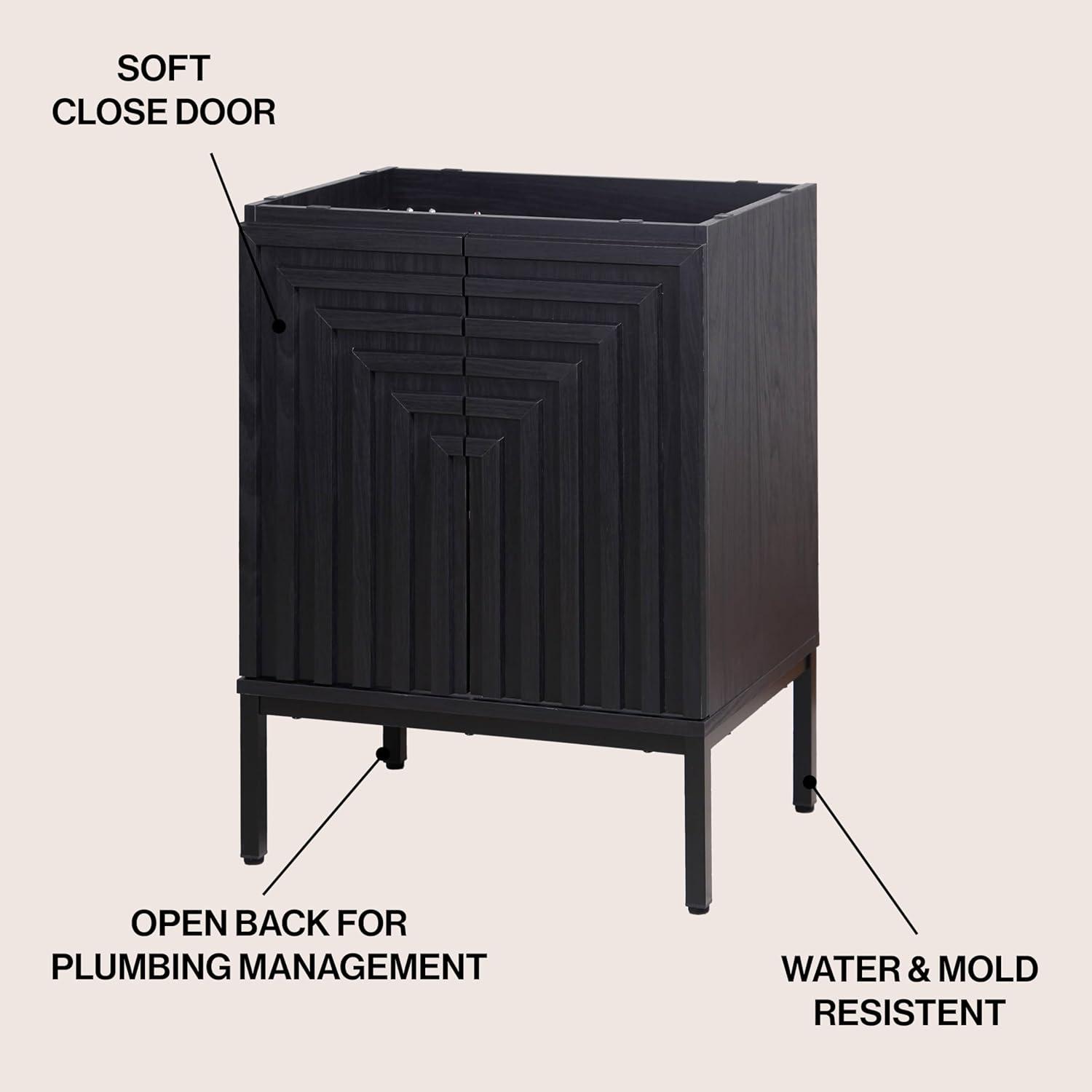 imageJONATHAN Y VAN1020A Rowan 30 in W x 18 in D x 33 in H Geometric Modern Transitional 2Shelf Bathroom Vanity Cabinet Only with Soft Closing Doors Sink Basin Not Included OakBlack