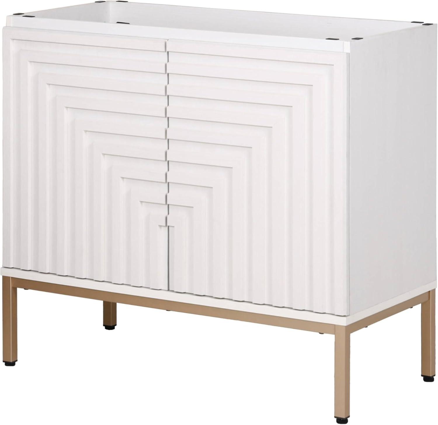 imageJONATHAN Y VAN1020A Rowan 30 in W x 18 in D x 33 in H Geometric Modern Transitional 2Shelf Bathroom Vanity Cabinet Only with Soft Closing Doors Sink Basin Not Included OakWhite