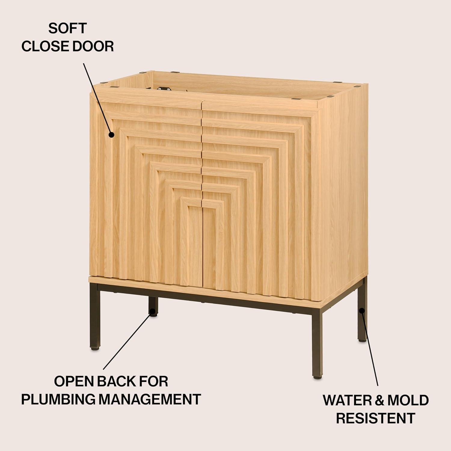 imageJONATHAN Y VAN1020A Rowan 30 in W x 18 in D x 33 in H Geometric Modern Transitional 2Shelf Bathroom Vanity Cabinet Only with Soft Closing Doors Sink Basin Not Included OakOak