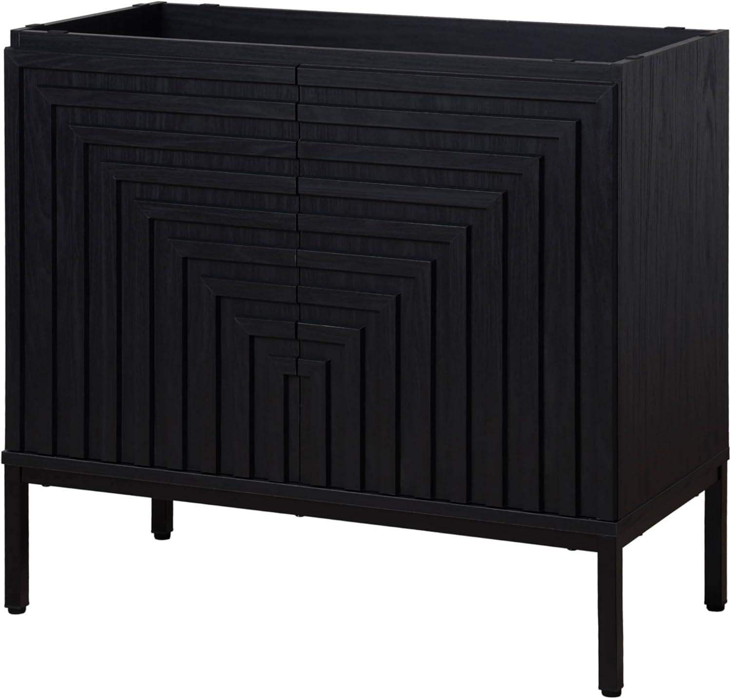 imageJONATHAN Y VAN1020A Rowan 30 in W x 18 in D x 33 in H Geometric Modern Transitional 2Shelf Bathroom Vanity Cabinet Only with Soft Closing Doors Sink Basin Not Included OakBlack