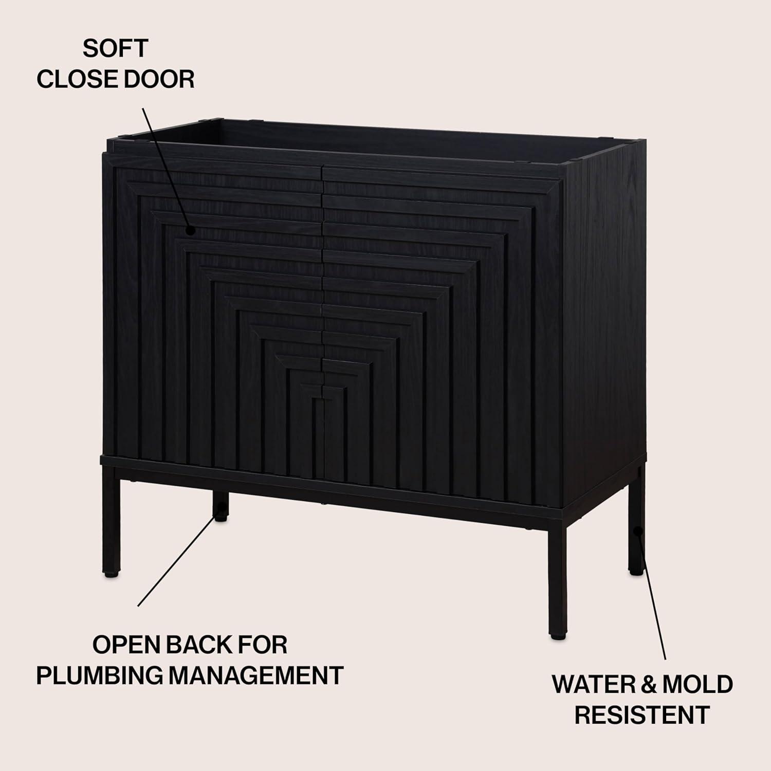 imageJONATHAN Y VAN1020A Rowan 30 in W x 18 in D x 33 in H Geometric Modern Transitional 2Shelf Bathroom Vanity Cabinet Only with Soft Closing Doors Sink Basin Not Included OakBlack