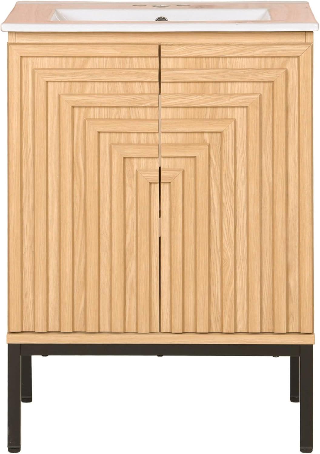 imageJONATHAN Y VAN1020A Rowan 30 in W x 18 in D x 33 in H Geometric Modern Transitional 2Shelf Bathroom Vanity Cabinet Only with Soft Closing Doors Sink Basin Not Included OakOak