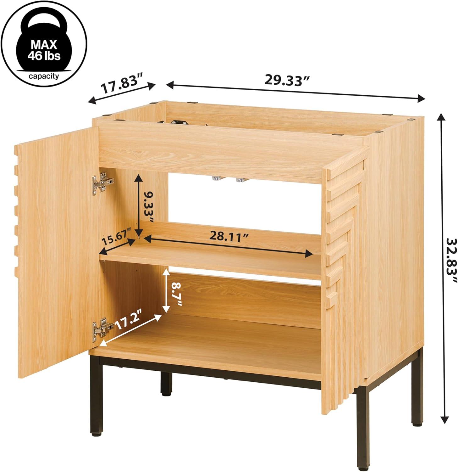 imageJONATHAN Y VAN1020A Rowan 30 in W x 18 in D x 33 in H Geometric Modern Transitional 2Shelf Bathroom Vanity Cabinet Only with Soft Closing Doors Sink Basin Not Included OakOak