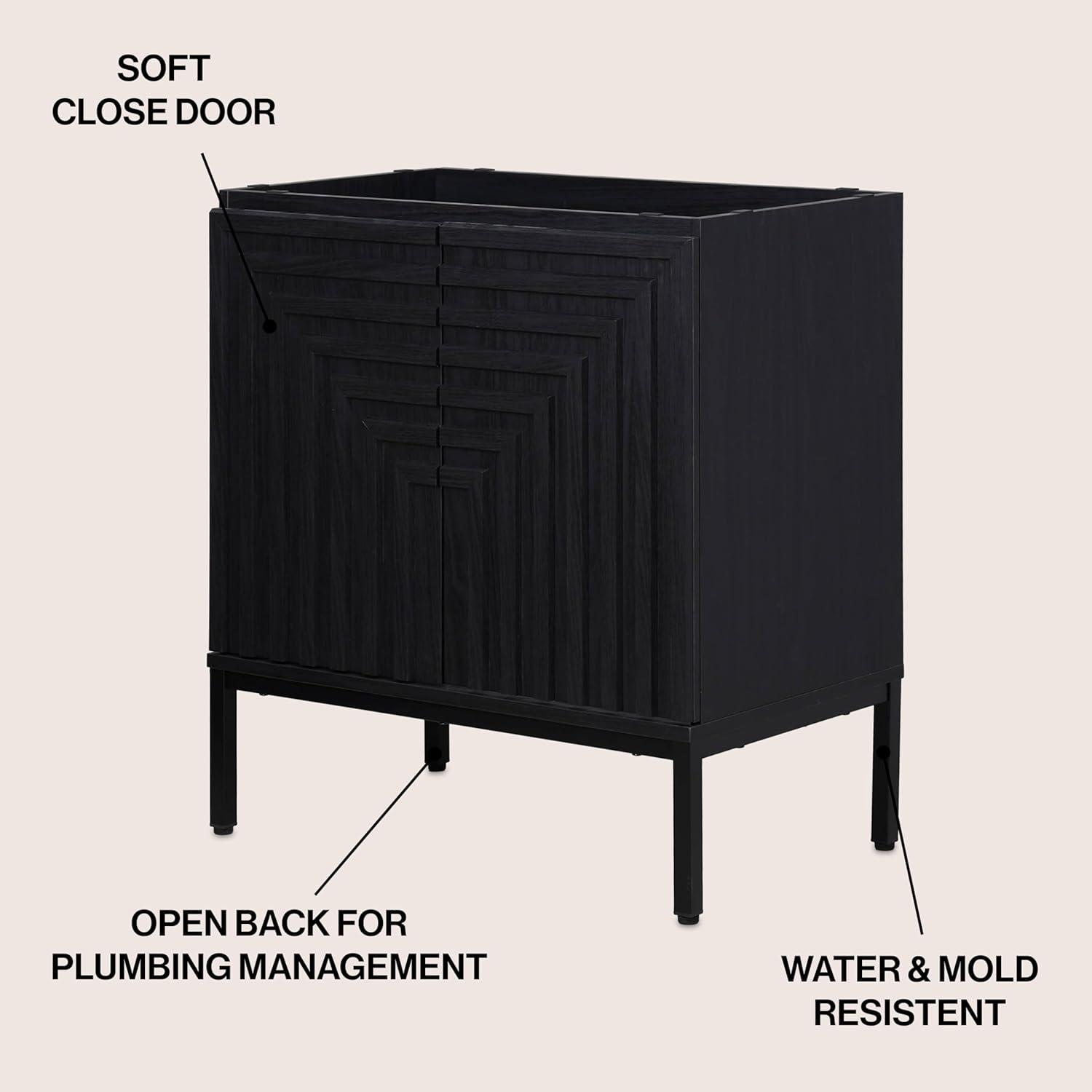 imageJONATHAN Y VAN1020A Rowan 30 in W x 18 in D x 33 in H Geometric Modern Transitional 2Shelf Bathroom Vanity Cabinet Only with Soft Closing Doors Sink Basin Not Included OakBlack