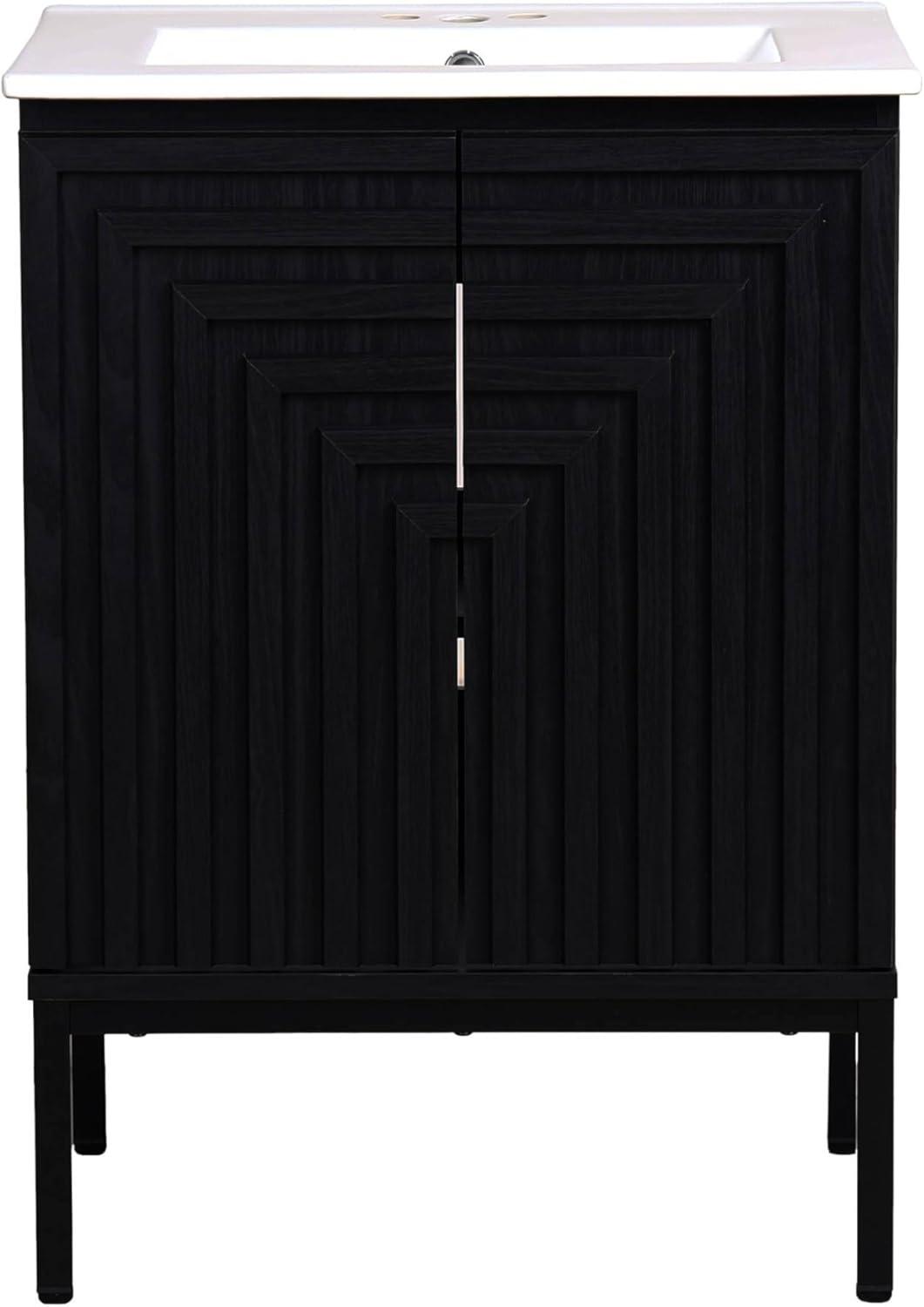 imageJONATHAN Y VAN1020A Rowan 30 in W x 18 in D x 33 in H Geometric Modern Transitional 2Shelf Bathroom Vanity Cabinet Only with Soft Closing Doors Sink Basin Not Included OakBlack