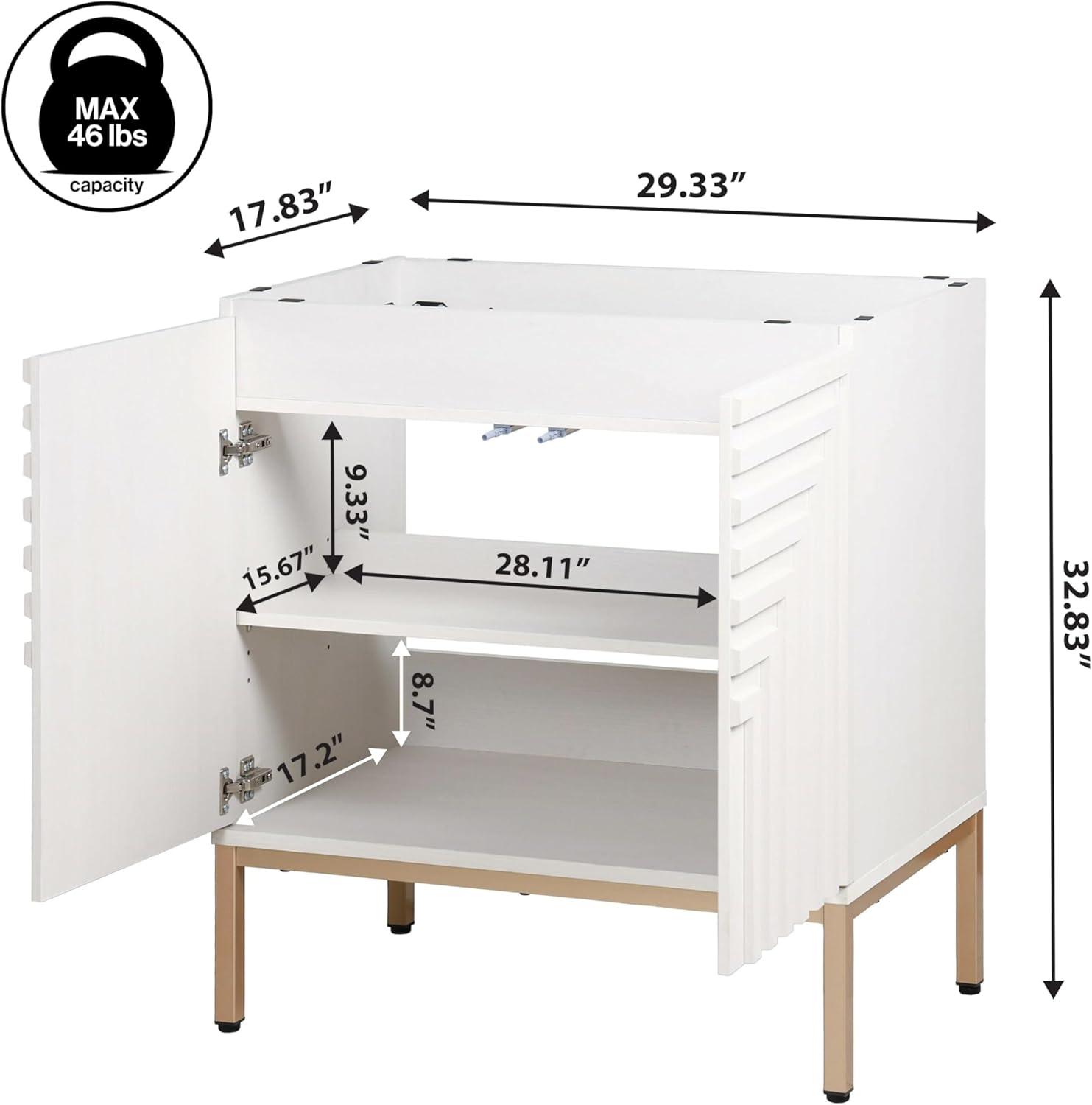 imageJONATHAN Y VAN1020A Rowan 30 in W x 18 in D x 33 in H Geometric Modern Transitional 2Shelf Bathroom Vanity Cabinet Only with Soft Closing Doors Sink Basin Not Included OakWhite
