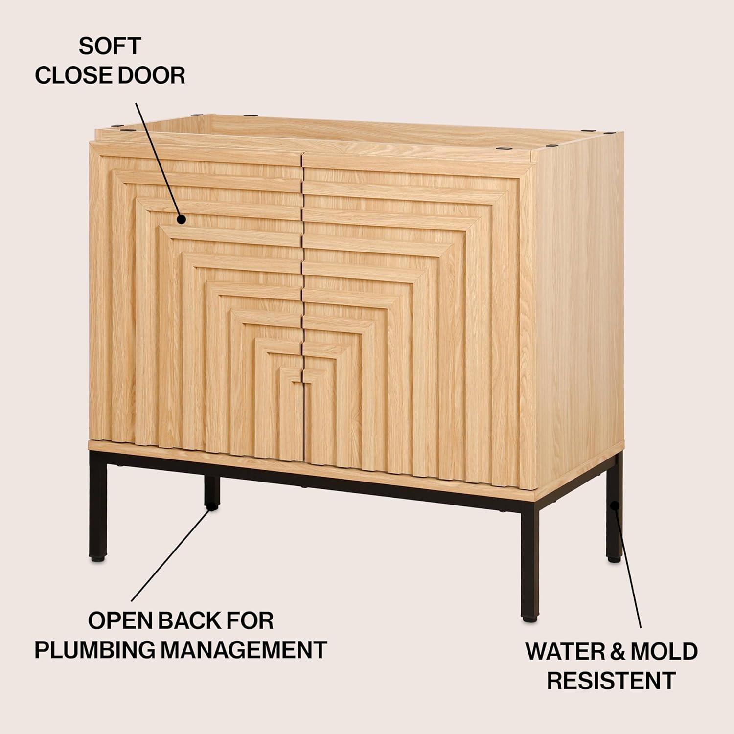 imageJONATHAN Y VAN1020A Rowan 30 in W x 18 in D x 33 in H Geometric Modern Transitional 2Shelf Bathroom Vanity Cabinet Only with Soft Closing Doors Sink Basin Not Included OakOak