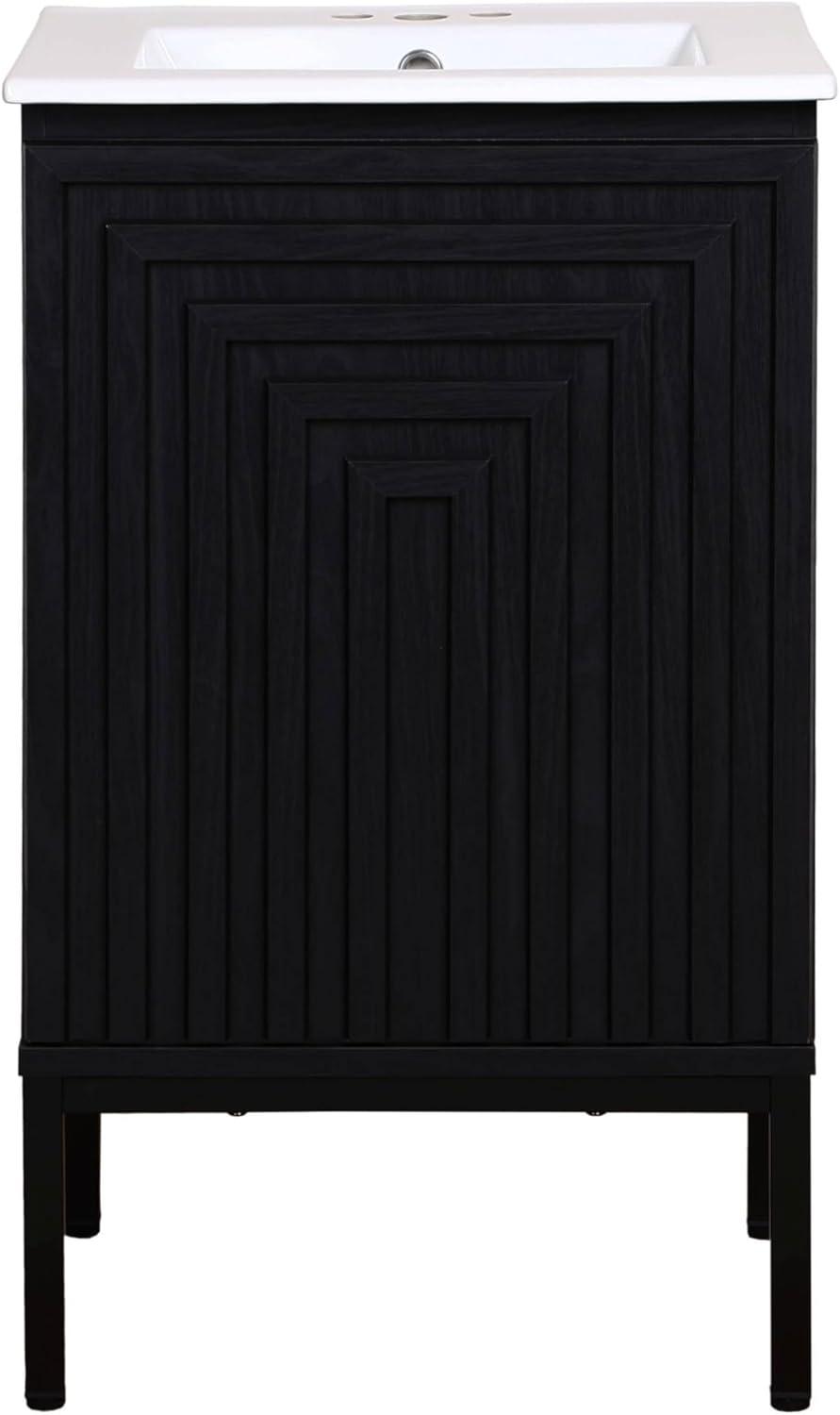 imageJONATHAN Y VAN1020A Rowan 30 in W x 18 in D x 33 in H Geometric Modern Transitional 2Shelf Bathroom Vanity Cabinet Only with Soft Closing Doors Sink Basin Not Included OakBlack