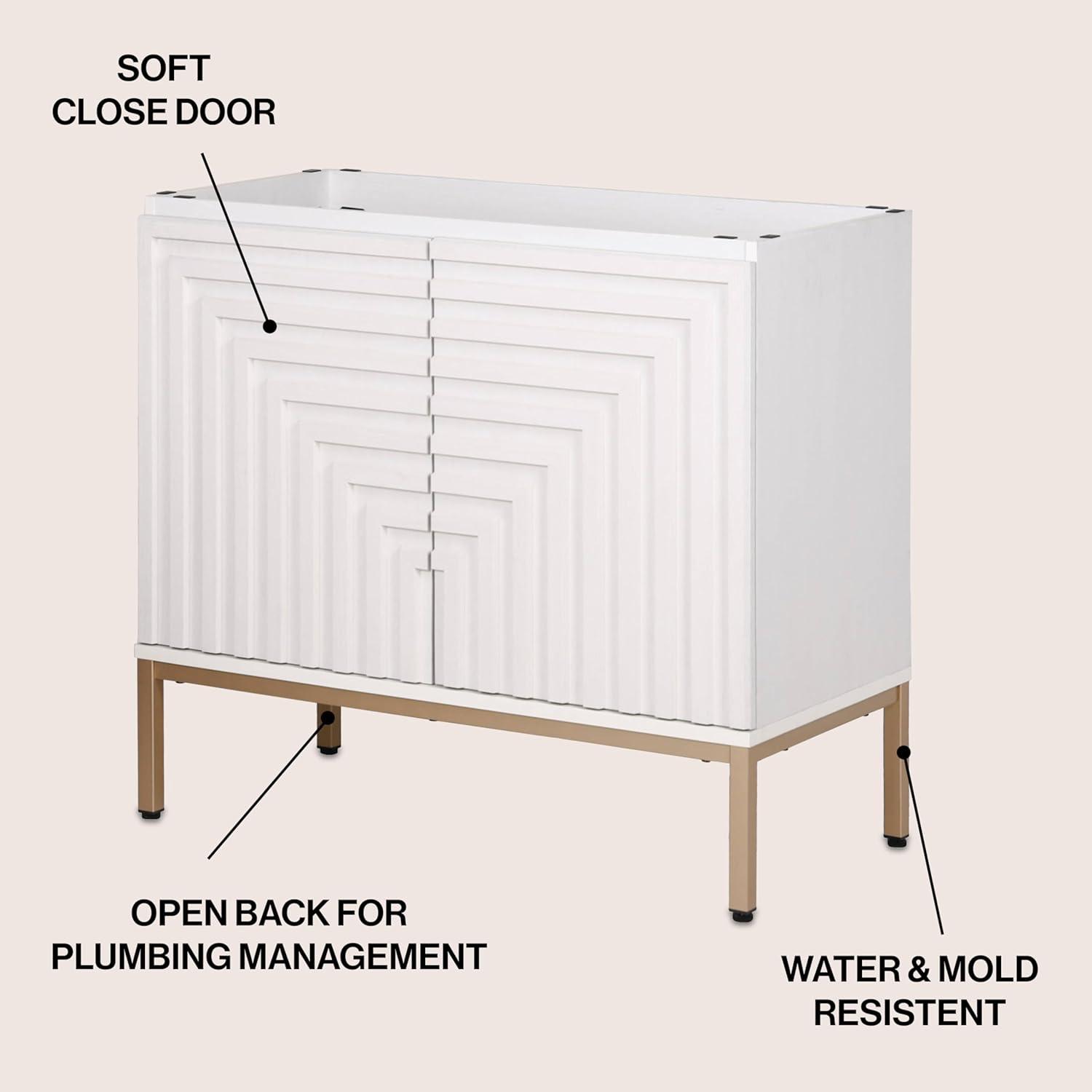 imageJONATHAN Y VAN1020A Rowan 30 in W x 18 in D x 33 in H Geometric Modern Transitional 2Shelf Bathroom Vanity Cabinet Only with Soft Closing Doors Sink Basin Not Included OakWhite