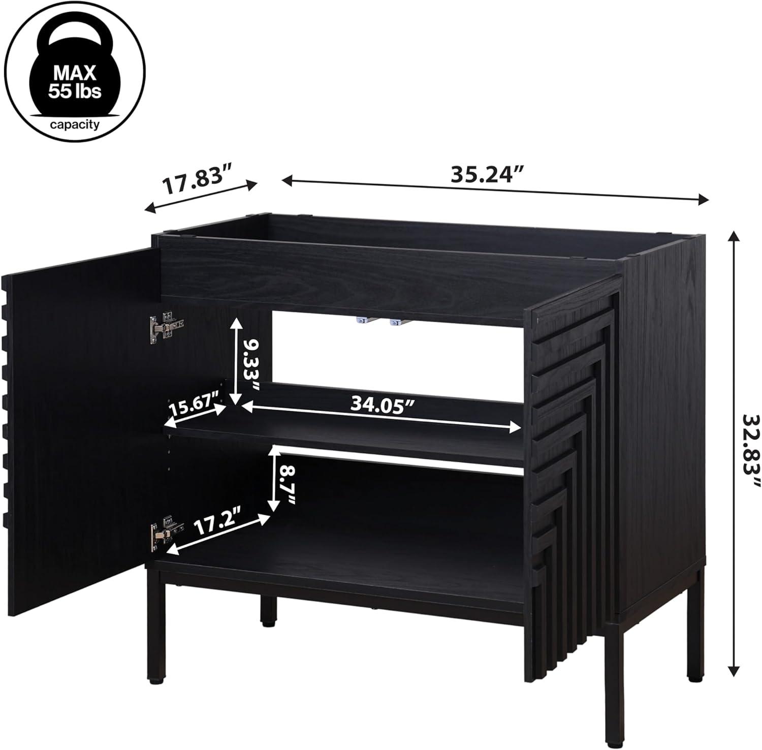 imageJONATHAN Y VAN1020A Rowan 30 in W x 18 in D x 33 in H Geometric Modern Transitional 2Shelf Bathroom Vanity Cabinet Only with Soft Closing Doors Sink Basin Not Included OakBlack