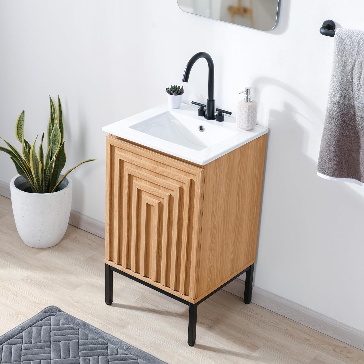 imageJONATHAN Y VAN1020A Rowan 30 in W x 18 in D x 33 in H Geometric Modern Transitional 2Shelf Bathroom Vanity Cabinet Only with Soft Closing Doors Sink Basin Not Included OakOak
