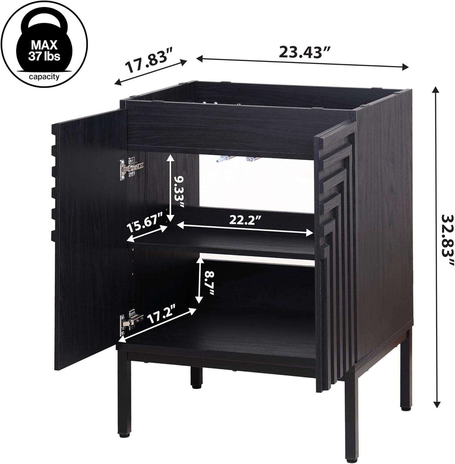 imageJONATHAN Y VAN1020A Rowan 30 in W x 18 in D x 33 in H Geometric Modern Transitional 2Shelf Bathroom Vanity Cabinet Only with Soft Closing Doors Sink Basin Not Included OakBlack