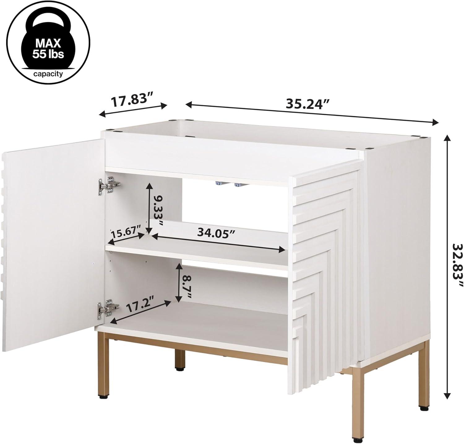 imageJONATHAN Y VAN1020A Rowan 30 in W x 18 in D x 33 in H Geometric Modern Transitional 2Shelf Bathroom Vanity Cabinet Only with Soft Closing Doors Sink Basin Not Included OakWhite