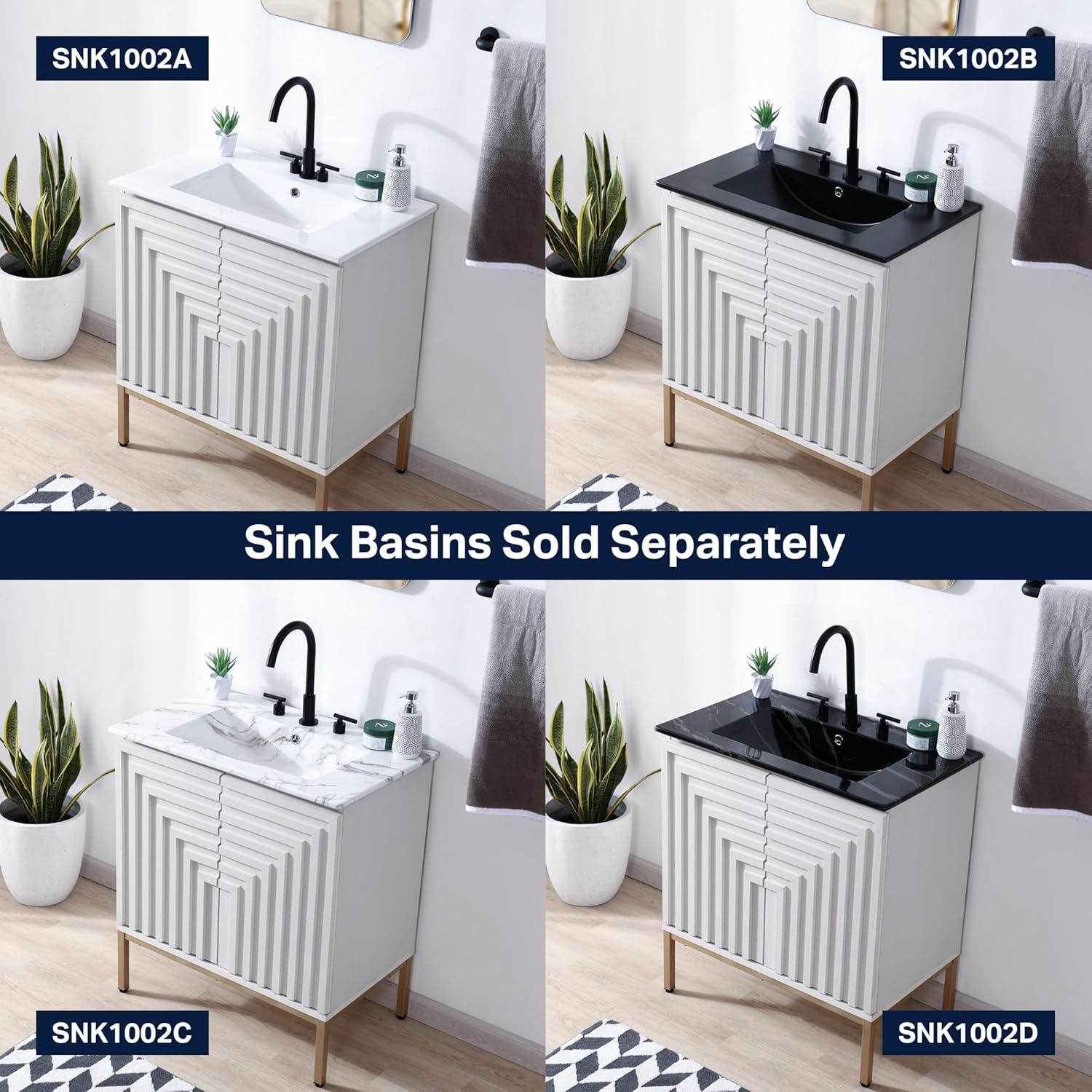 imageJONATHAN Y VAN1020A Rowan 30 in W x 18 in D x 33 in H Geometric Modern Transitional 2Shelf Bathroom Vanity Cabinet Only with Soft Closing Doors Sink Basin Not Included OakWhite