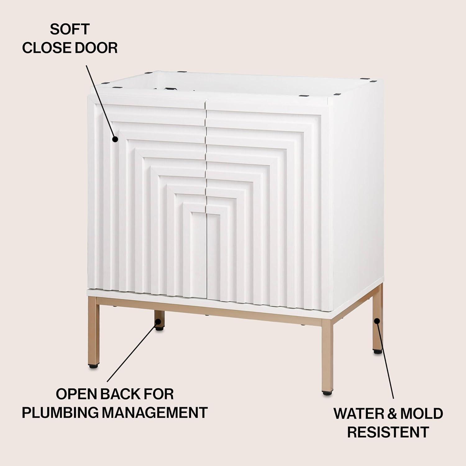 imageJONATHAN Y VAN1020A Rowan 30 in W x 18 in D x 33 in H Geometric Modern Transitional 2Shelf Bathroom Vanity Cabinet Only with Soft Closing Doors Sink Basin Not Included OakWhite