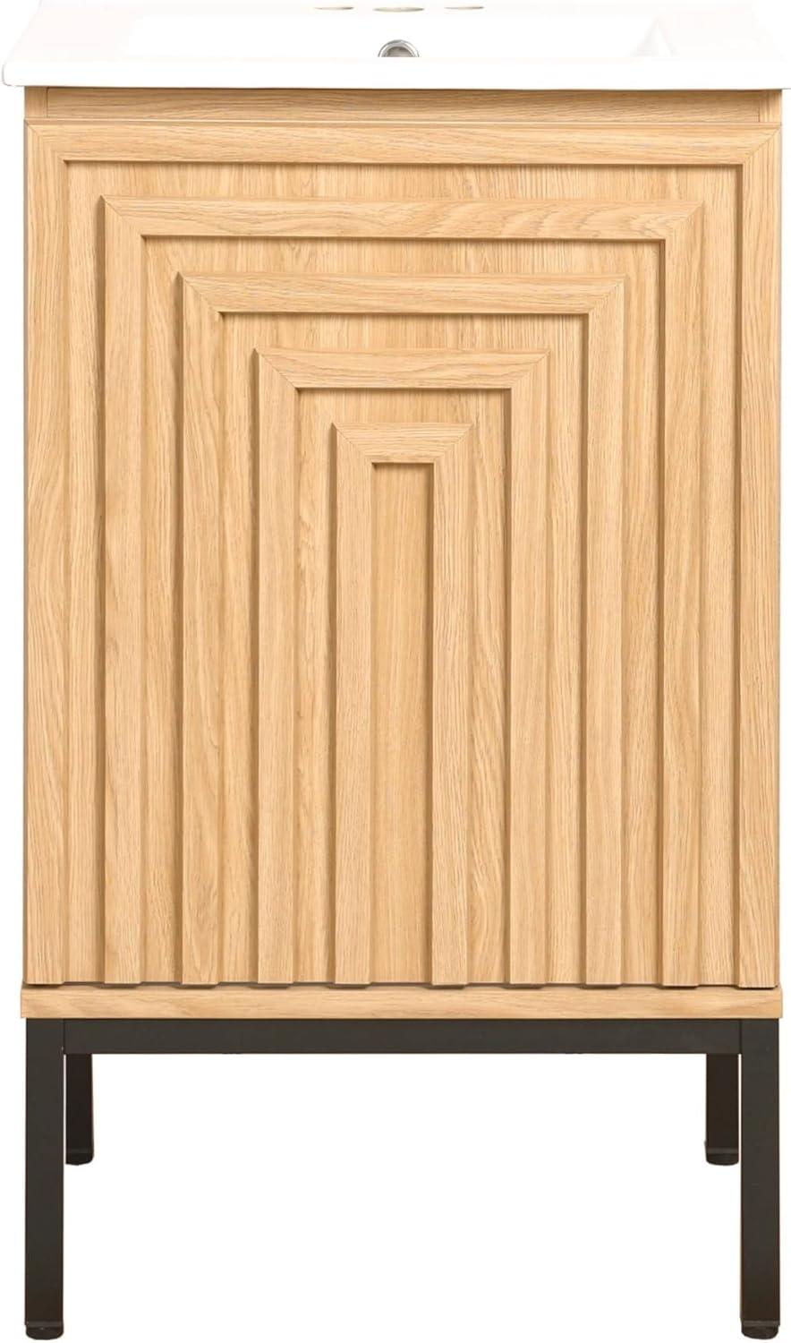 imageJONATHAN Y VAN1020A Rowan 30 in W x 18 in D x 33 in H Geometric Modern Transitional 2Shelf Bathroom Vanity Cabinet Only with Soft Closing Doors Sink Basin Not Included OakOak