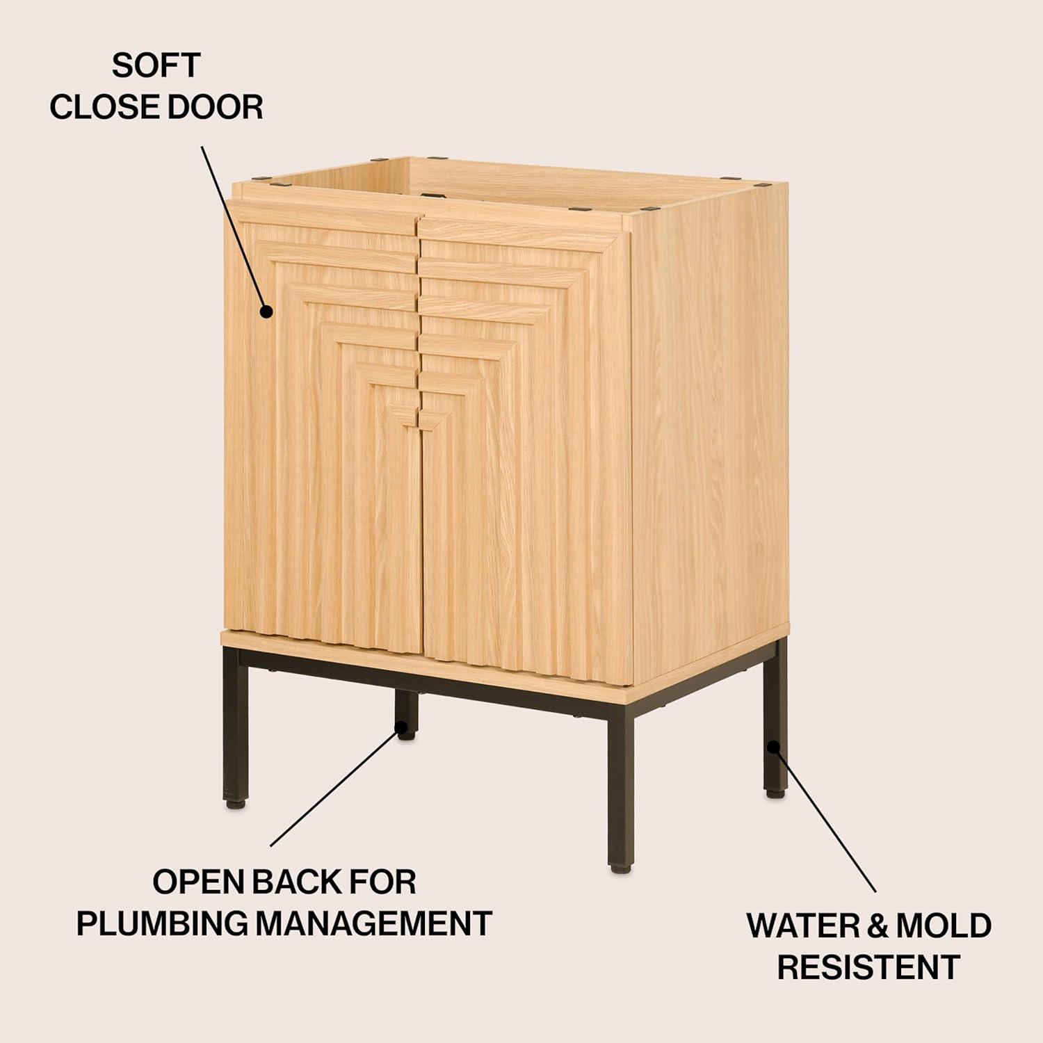 imageJONATHAN Y VAN1020A Rowan 30 in W x 18 in D x 33 in H Geometric Modern Transitional 2Shelf Bathroom Vanity Cabinet Only with Soft Closing Doors Sink Basin Not Included OakOak