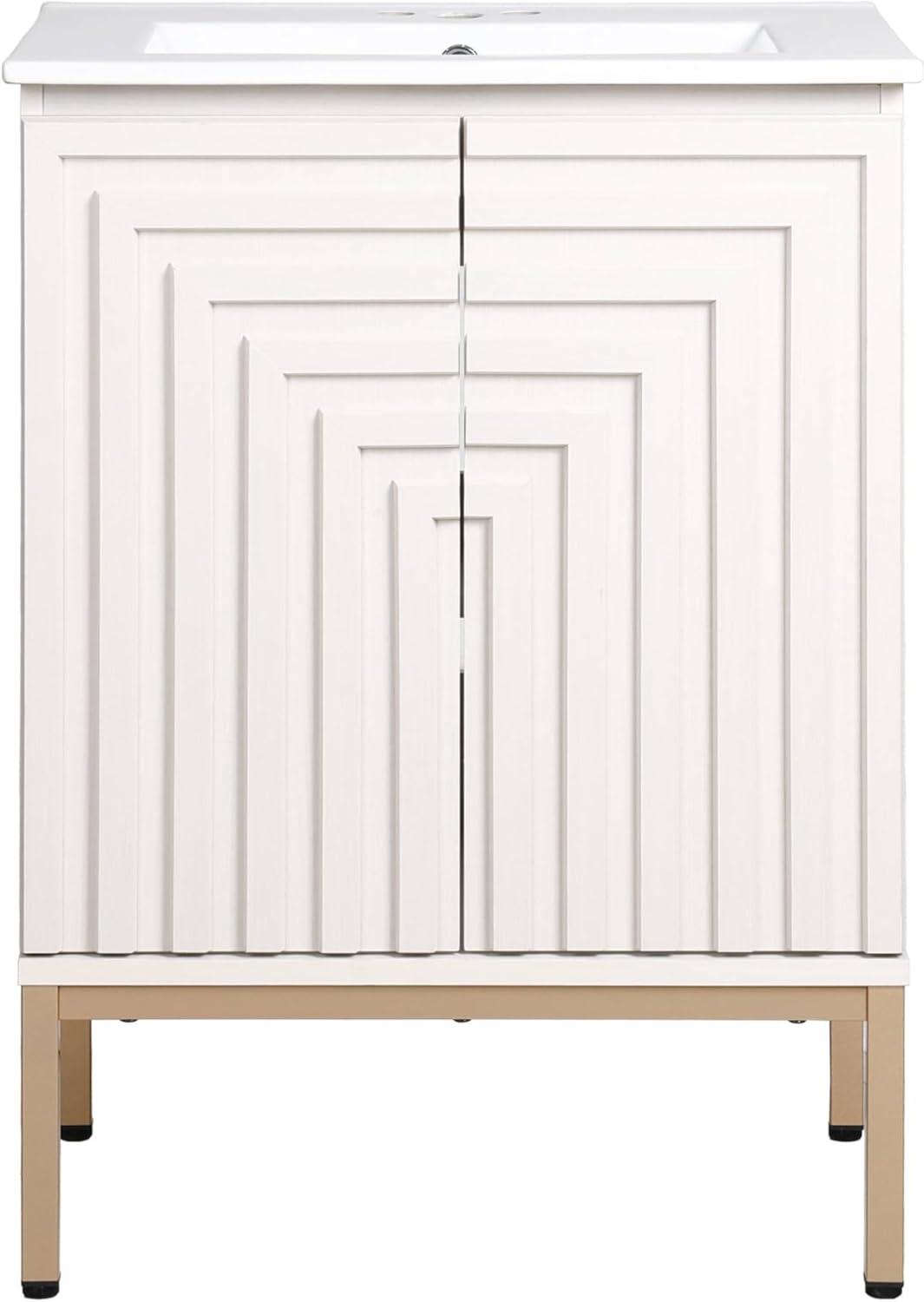 imageJONATHAN Y VAN1020A Rowan 30 in W x 18 in D x 33 in H Geometric Modern Transitional 2Shelf Bathroom Vanity Cabinet Only with Soft Closing Doors Sink Basin Not Included OakWhite