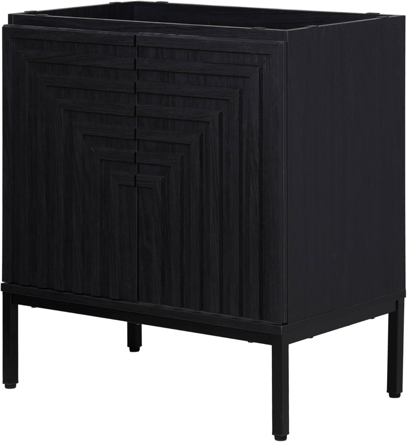 imageJONATHAN Y VAN1020A Rowan 30 in W x 18 in D x 33 in H Geometric Modern Transitional 2Shelf Bathroom Vanity Cabinet Only with Soft Closing Doors Sink Basin Not Included OakBlack