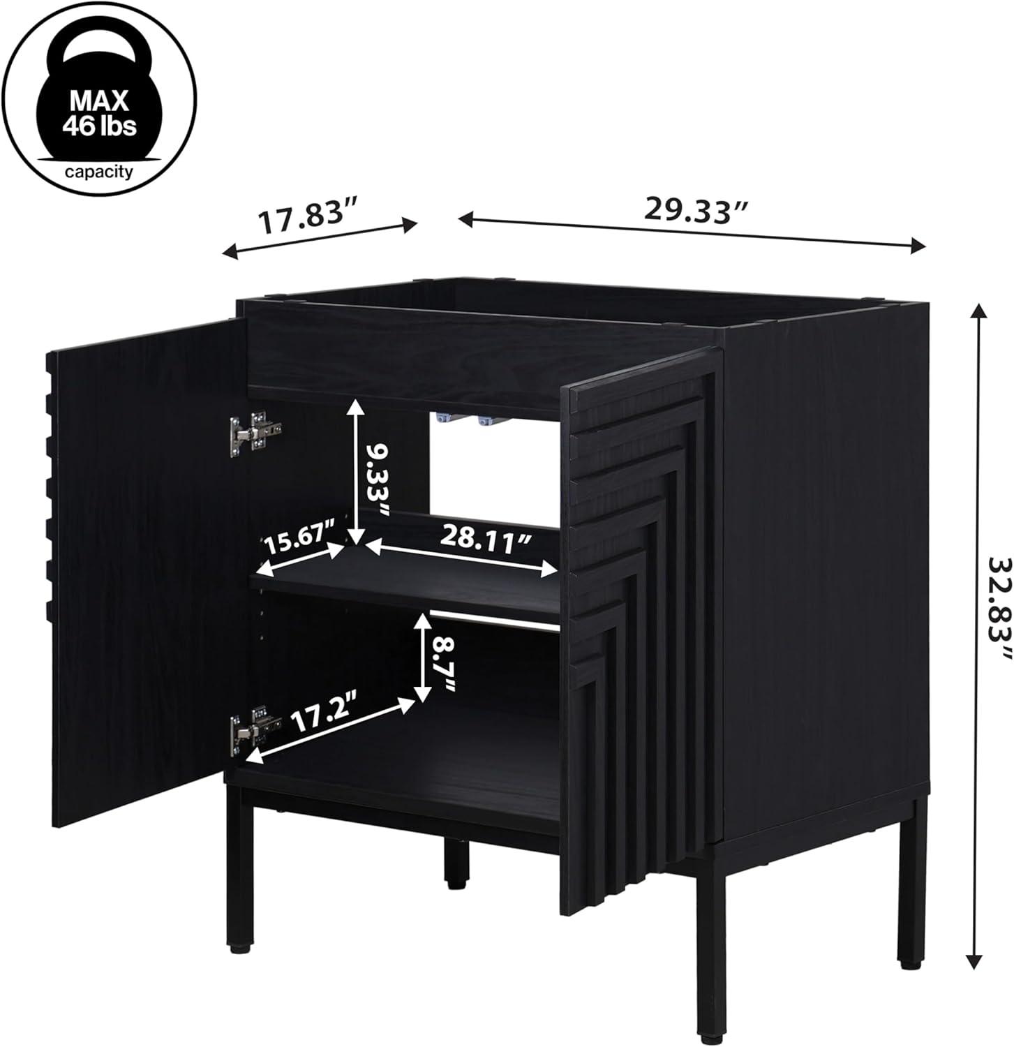 imageJONATHAN Y VAN1020A Rowan 30 in W x 18 in D x 33 in H Geometric Modern Transitional 2Shelf Bathroom Vanity Cabinet Only with Soft Closing Doors Sink Basin Not Included OakBlack