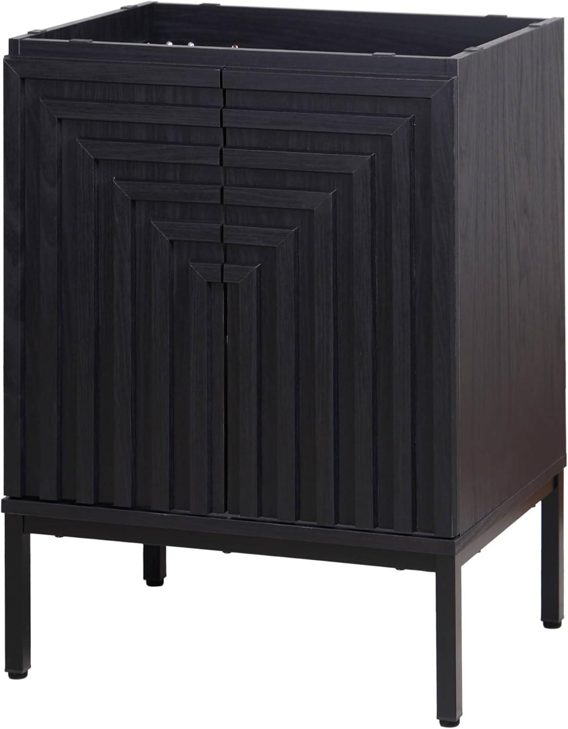 imageJONATHAN Y VAN1020A Rowan 30 in W x 18 in D x 33 in H Geometric Modern Transitional 2Shelf Bathroom Vanity Cabinet Only with Soft Closing Doors Sink Basin Not Included OakBlack