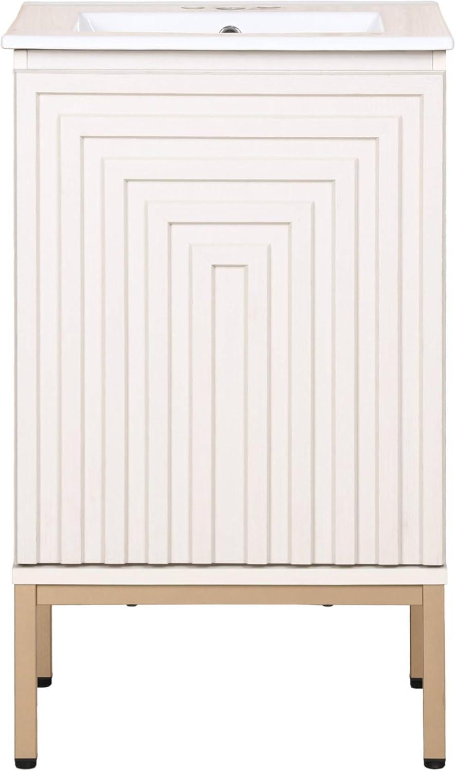 imageJONATHAN Y VAN1020A Rowan 30 in W x 18 in D x 33 in H Geometric Modern Transitional 2Shelf Bathroom Vanity Cabinet Only with Soft Closing Doors Sink Basin Not Included OakWhite