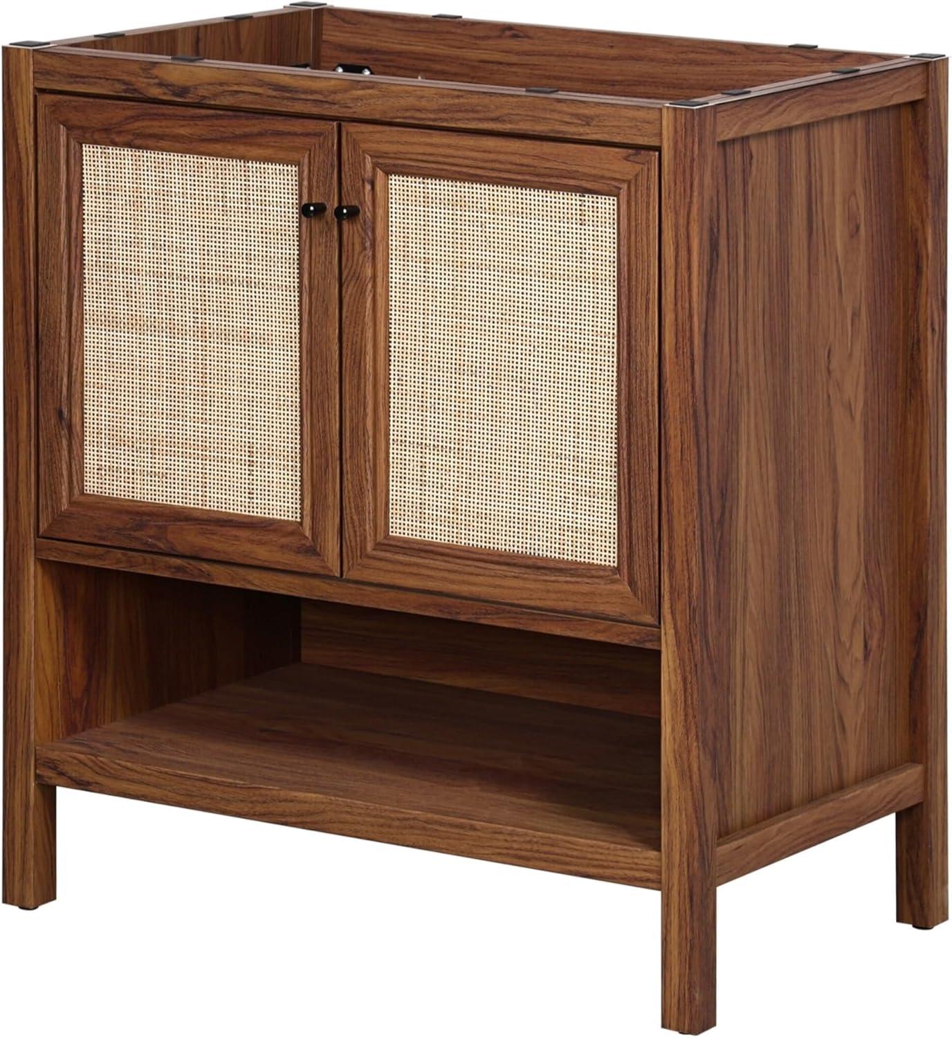 imageJONATHAN Y VAN1024B Jasper 30 in W x 18 in D x 33 in H Rattan Modern Coastal 2Shelf Bathroom Vanity Cabinet Only with Soft Closing Doors Sink Basin Not Included WalnutWalnut