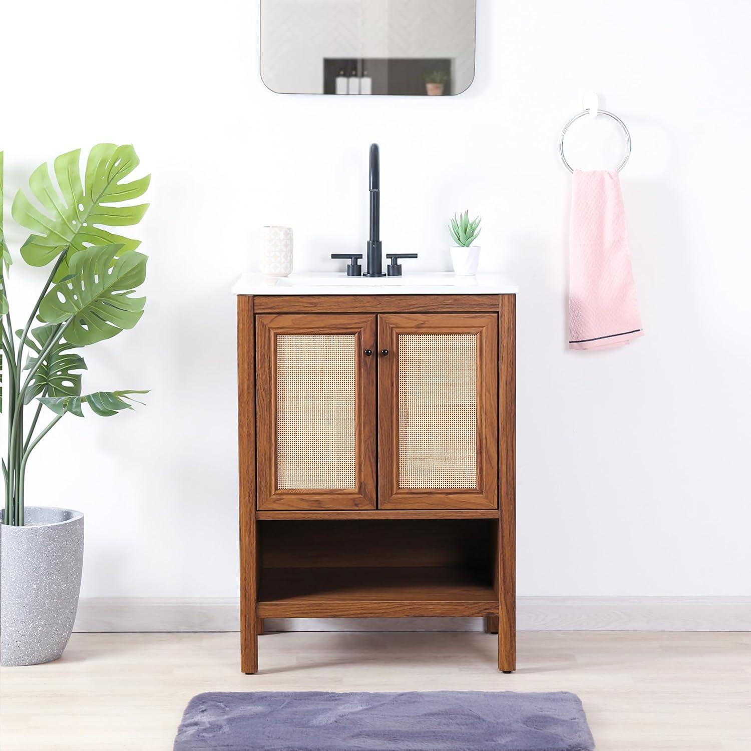imageJONATHAN Y VAN1024B Jasper 30 in W x 18 in D x 33 in H Rattan Modern Coastal 2Shelf Bathroom Vanity Cabinet Only with Soft Closing Doors Sink Basin Not Included WalnutWalnut