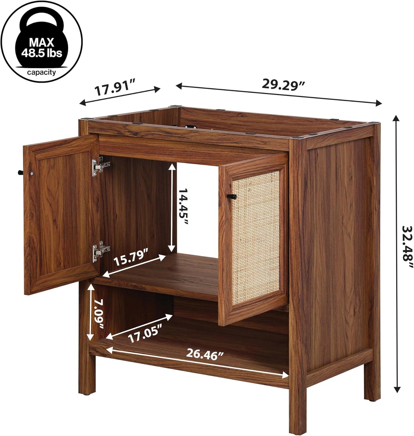 imageJONATHAN Y VAN1024B Jasper 30 in W x 18 in D x 33 in H Rattan Modern Coastal 2Shelf Bathroom Vanity Cabinet Only with Soft Closing Doors Sink Basin Not Included WalnutWalnut