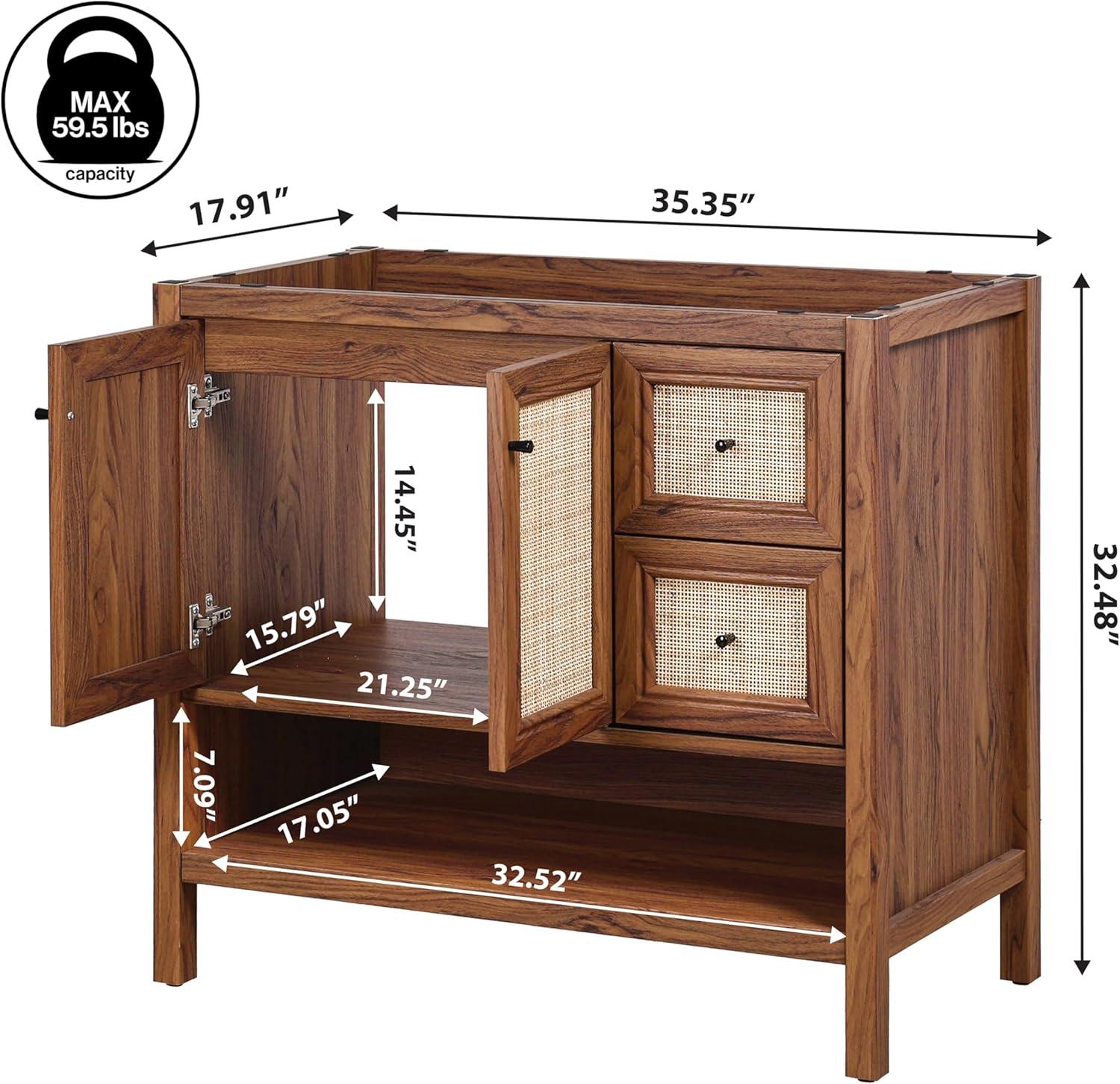 imageJONATHAN Y VAN1024B Jasper 30 in W x 18 in D x 33 in H Rattan Modern Coastal 2Shelf Bathroom Vanity Cabinet Only with Soft Closing Doors Sink Basin Not Included WalnutWalnut