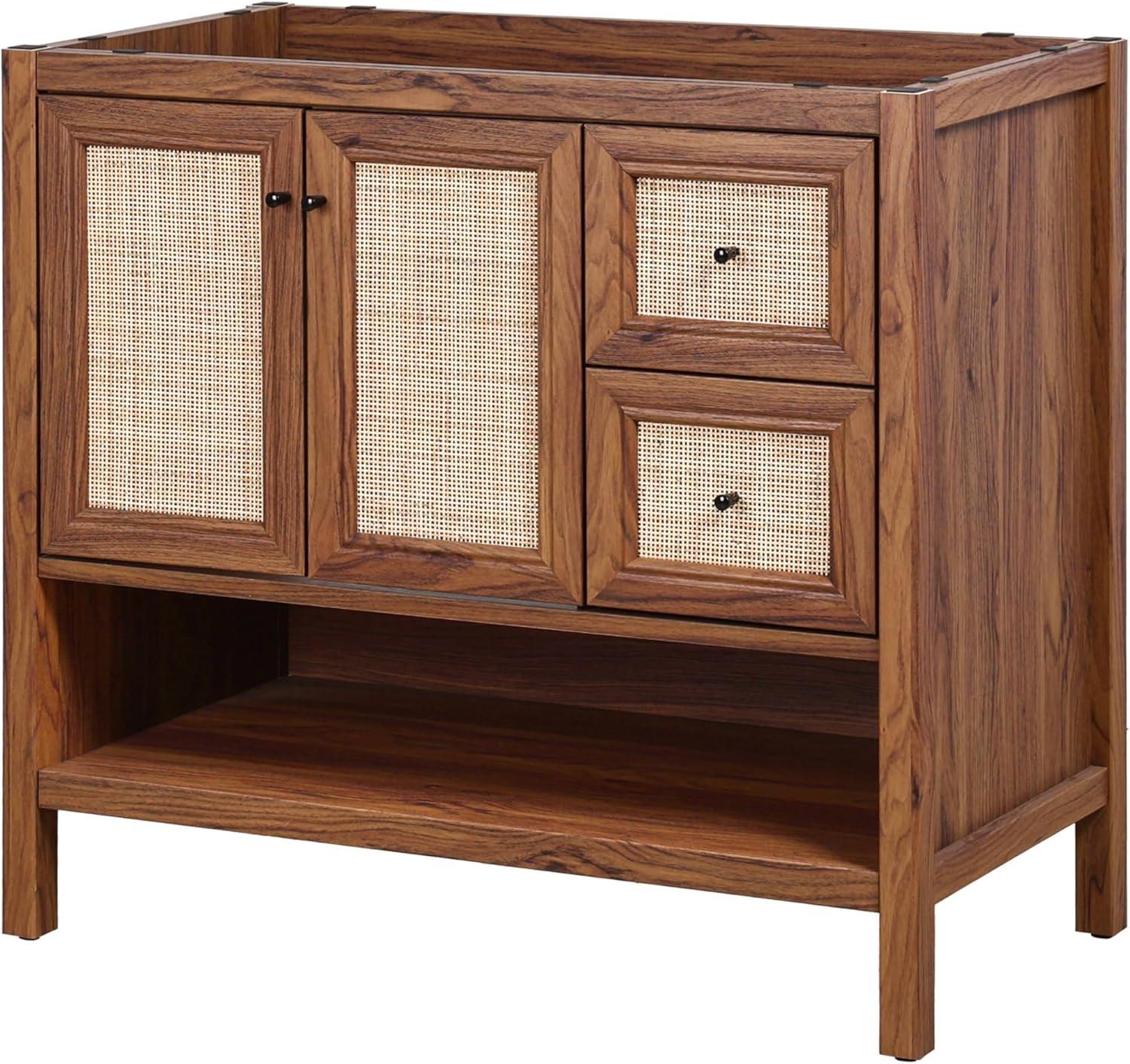 imageJONATHAN Y VAN1024B Jasper 30 in W x 18 in D x 33 in H Rattan Modern Coastal 2Shelf Bathroom Vanity Cabinet Only with Soft Closing Doors Sink Basin Not Included WalnutWalnut
