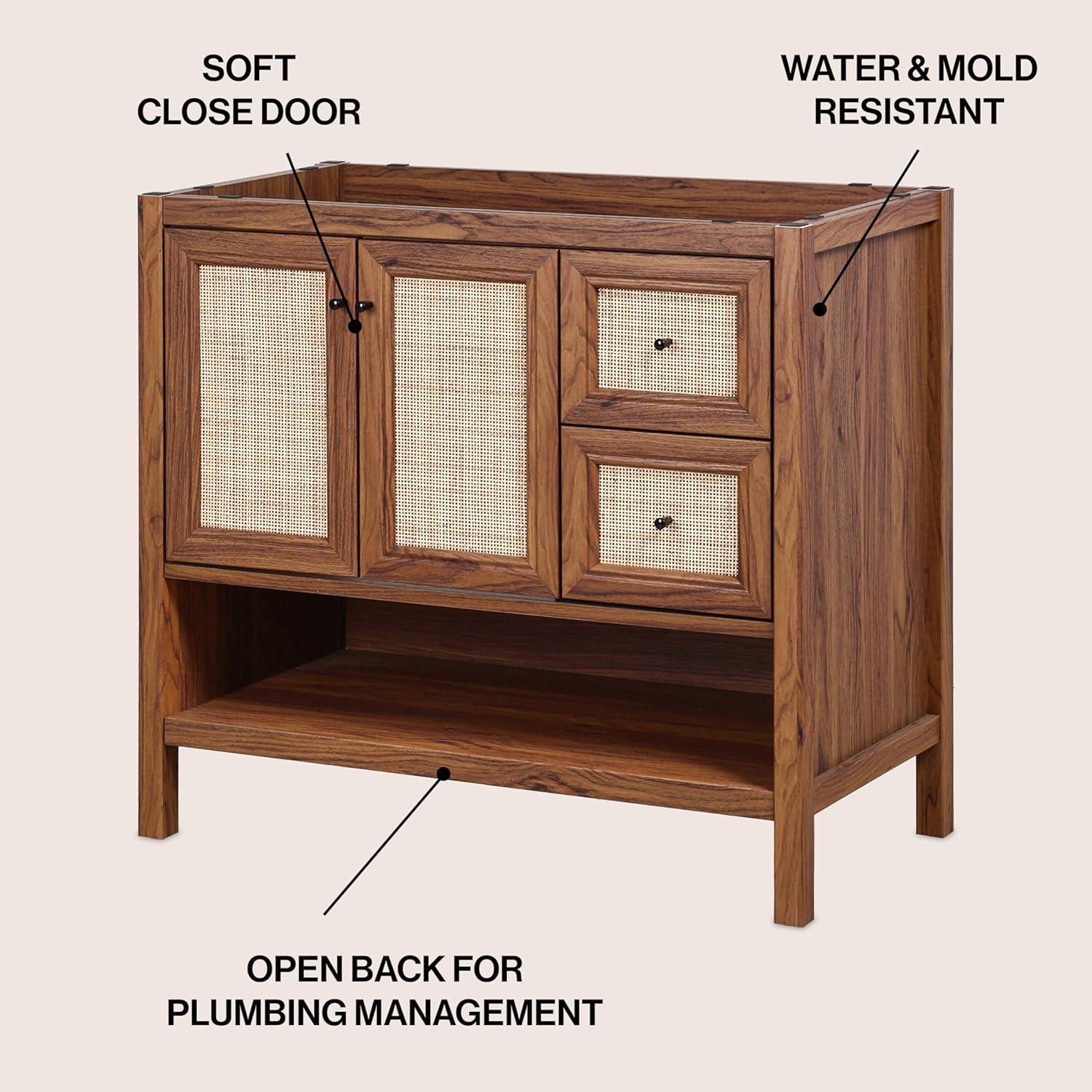 imageJONATHAN Y VAN1024B Jasper 30 in W x 18 in D x 33 in H Rattan Modern Coastal 2Shelf Bathroom Vanity Cabinet Only with Soft Closing Doors Sink Basin Not Included WalnutWalnut