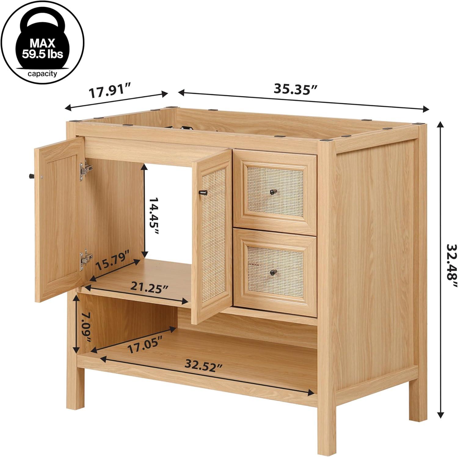 imageJONATHAN Y VAN1024B Jasper 30 in W x 18 in D x 33 in H Rattan Modern Coastal 2Shelf Bathroom Vanity Cabinet Only with Soft Closing Doors Sink Basin Not Included WalnutOak