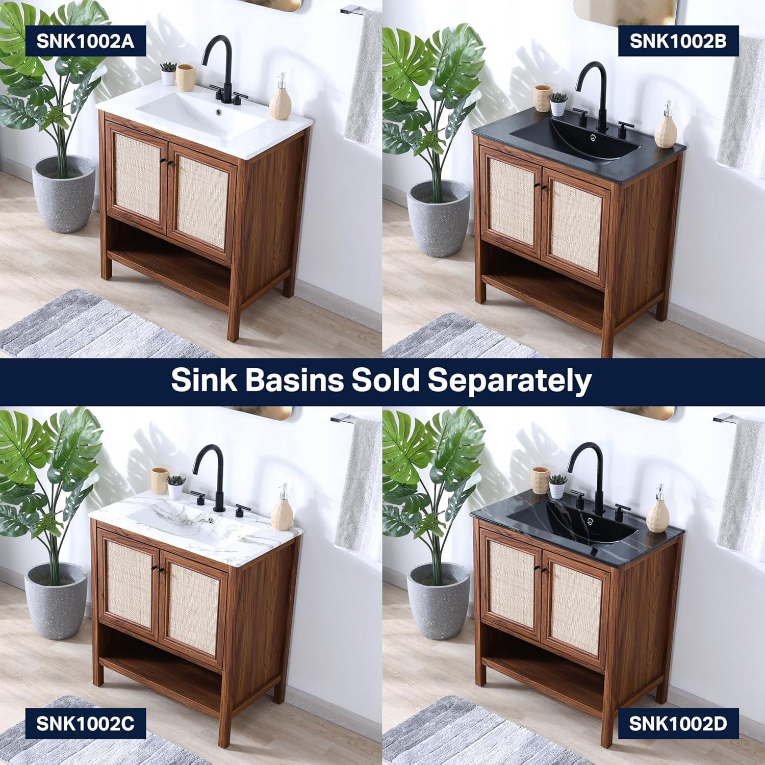 imageJONATHAN Y VAN1024B Jasper 30 in W x 18 in D x 33 in H Rattan Modern Coastal 2Shelf Bathroom Vanity Cabinet Only with Soft Closing Doors Sink Basin Not Included WalnutWalnut