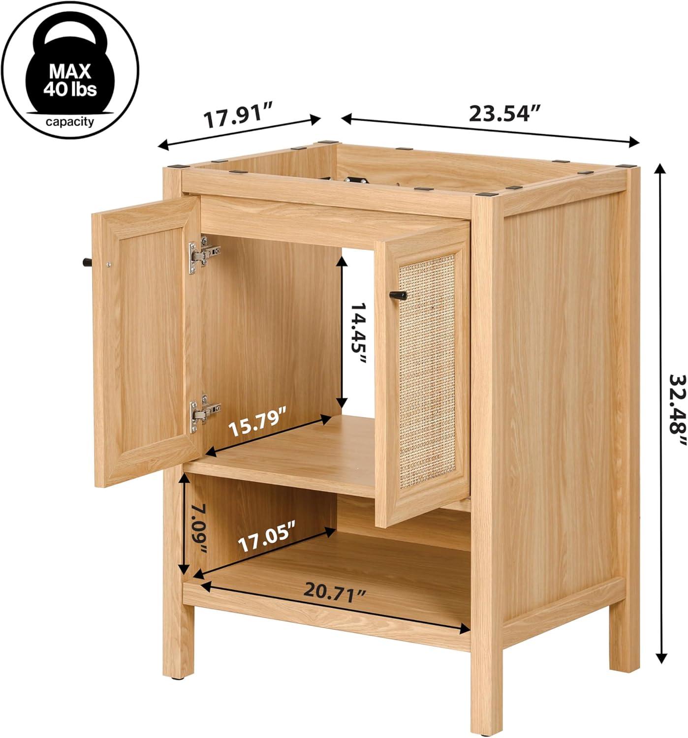 imageJONATHAN Y VAN1024B Jasper 30 in W x 18 in D x 33 in H Rattan Modern Coastal 2Shelf Bathroom Vanity Cabinet Only with Soft Closing Doors Sink Basin Not Included WalnutOak