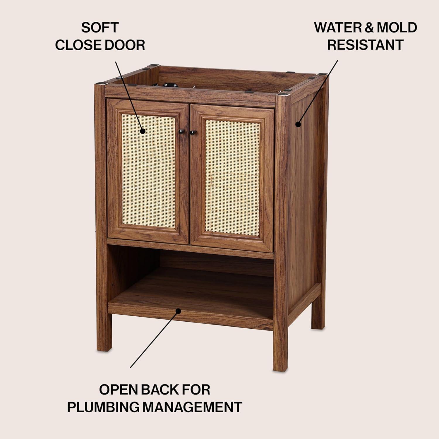imageJONATHAN Y VAN1024B Jasper 30 in W x 18 in D x 33 in H Rattan Modern Coastal 2Shelf Bathroom Vanity Cabinet Only with Soft Closing Doors Sink Basin Not Included WalnutWalnut