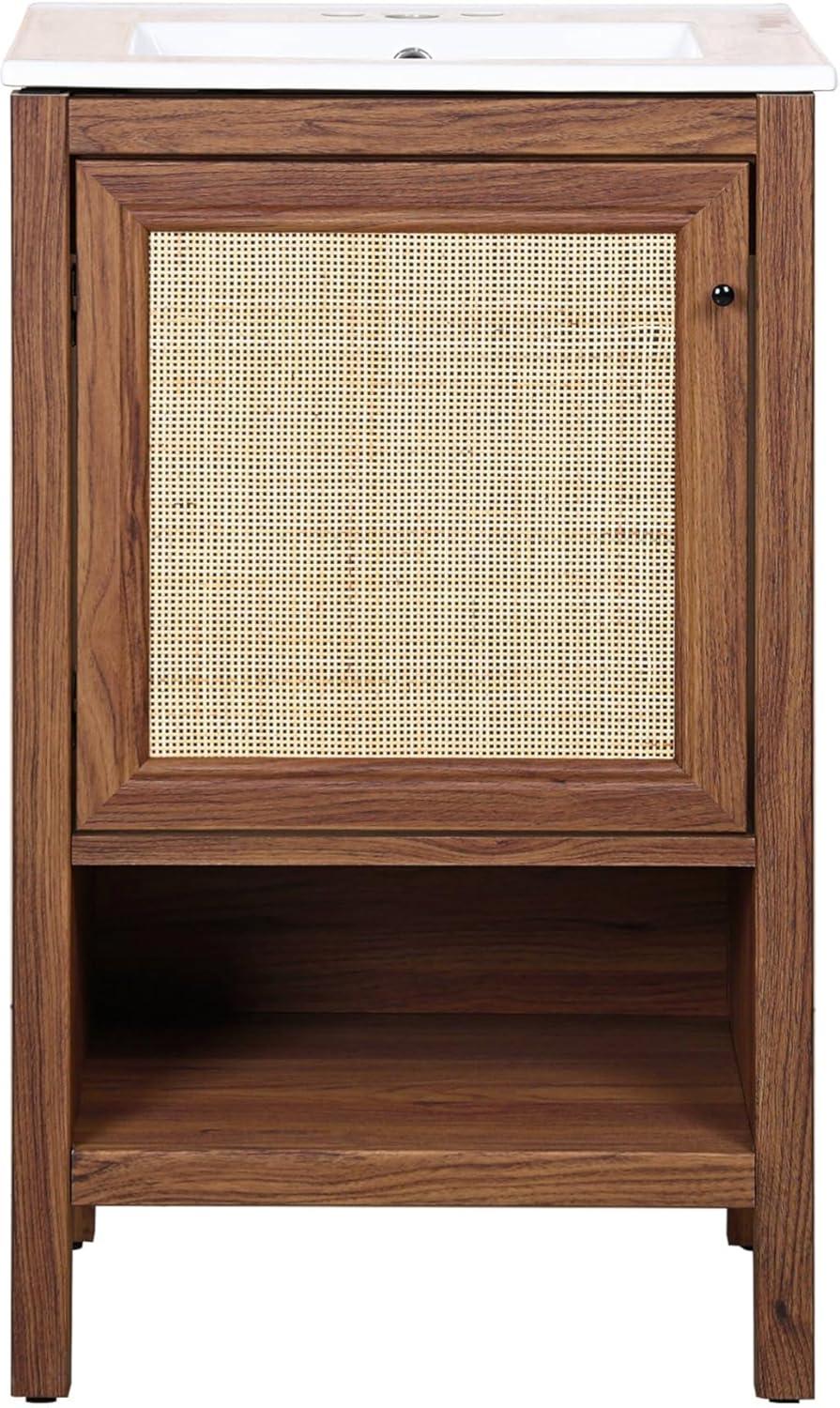 imageJONATHAN Y VAN1024B Jasper 30 in W x 18 in D x 33 in H Rattan Modern Coastal 2Shelf Bathroom Vanity Cabinet Only with Soft Closing Doors Sink Basin Not Included WalnutWalnut