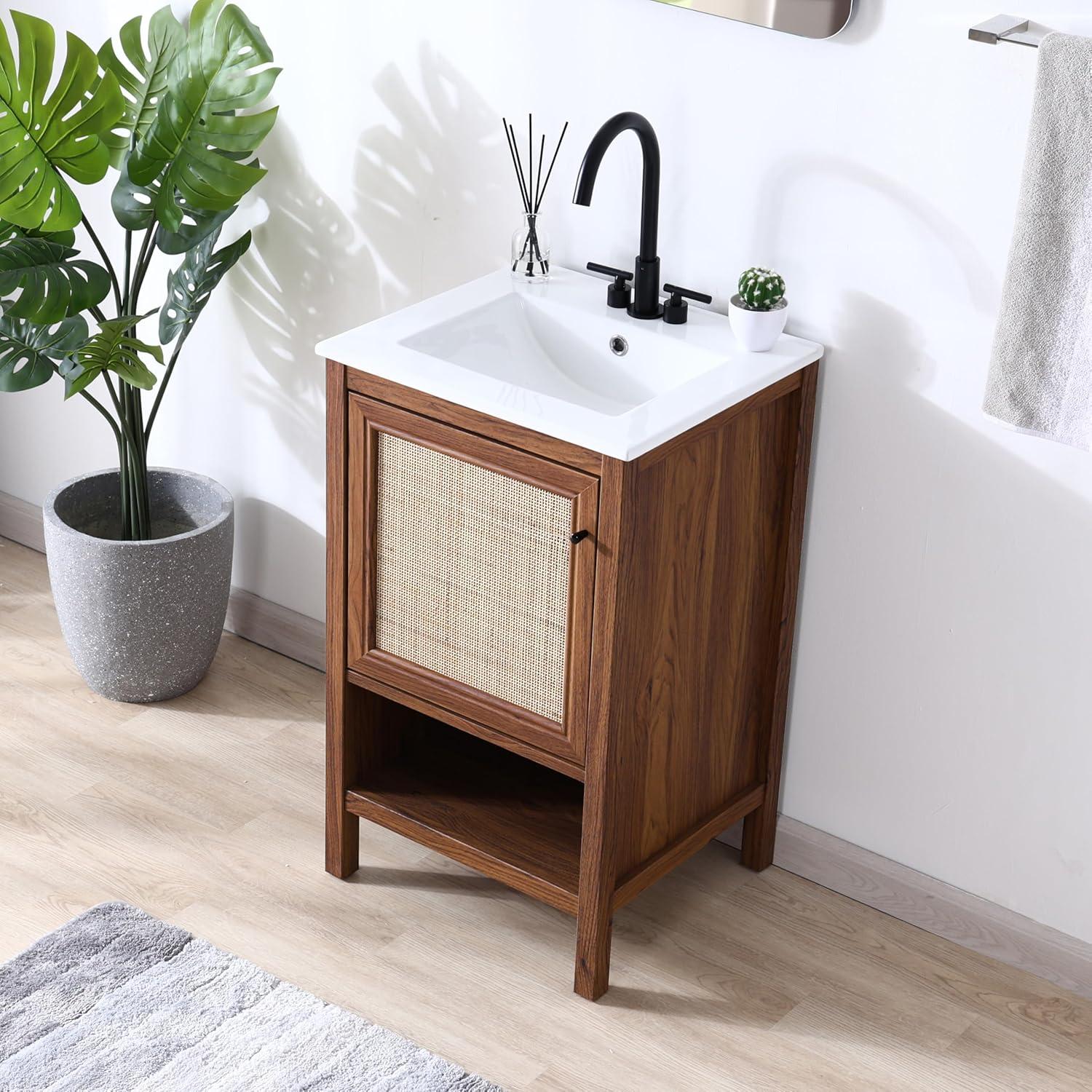 imageJONATHAN Y VAN1024B Jasper 30 in W x 18 in D x 33 in H Rattan Modern Coastal 2Shelf Bathroom Vanity Cabinet Only with Soft Closing Doors Sink Basin Not Included WalnutWalnut