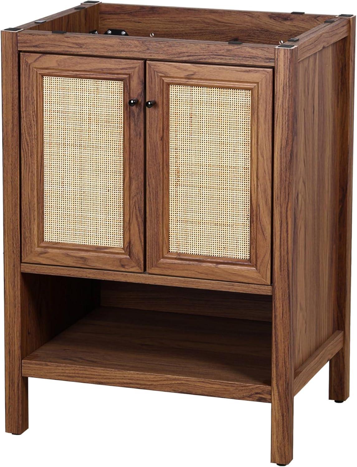 imageJONATHAN Y VAN1024B Jasper 30 in W x 18 in D x 33 in H Rattan Modern Coastal 2Shelf Bathroom Vanity Cabinet Only with Soft Closing Doors Sink Basin Not Included WalnutWalnut