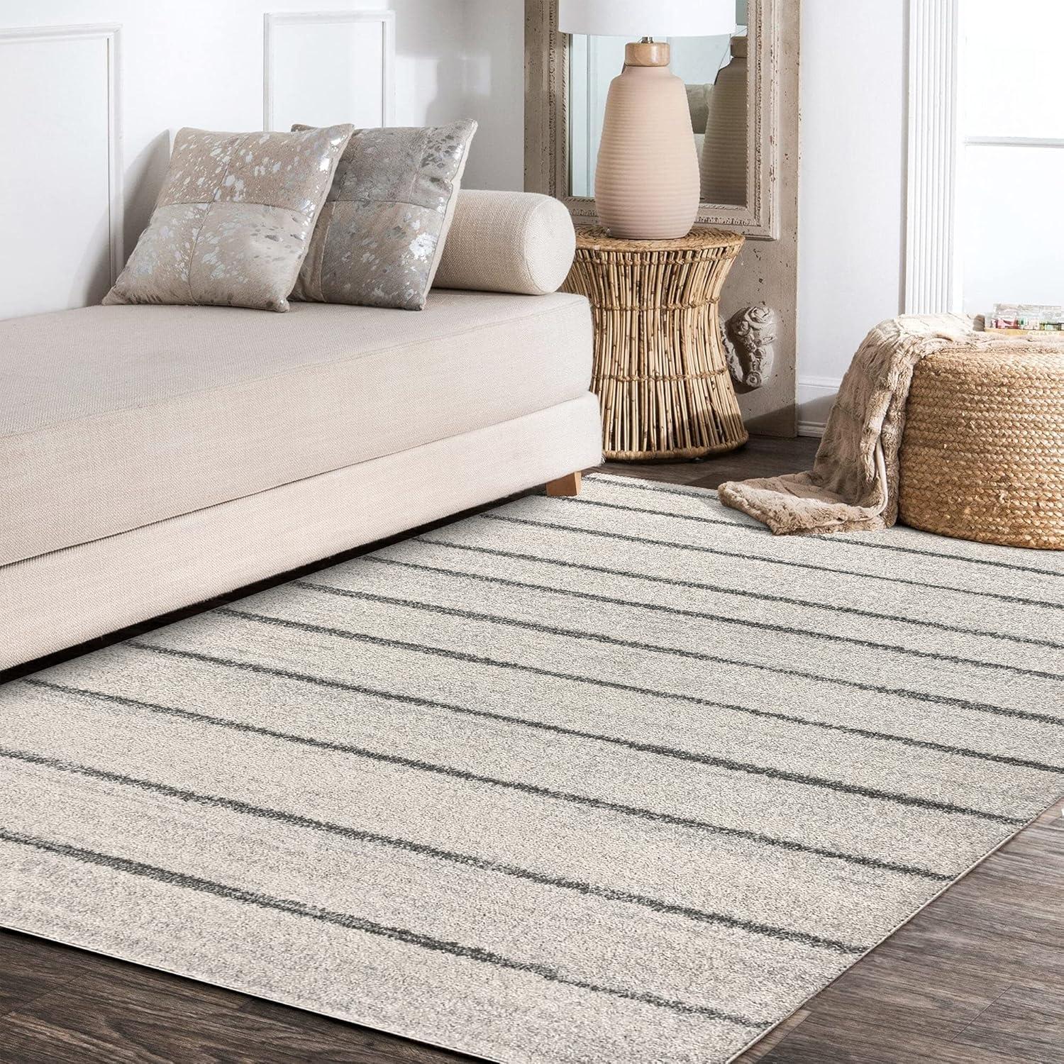 imageJONATHAN Y Williamsburg Minimalist Stripe CreamGray Indoor Area Rug 8x10 Contemporary Modern EasyCleaning for Living Room Bedroom Kitchen Pet Friendly NonShedding MOH201A8CreamGray