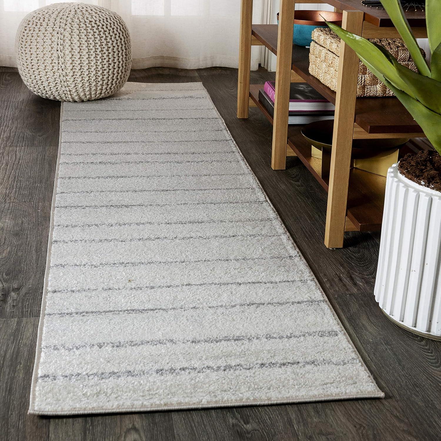 imageJONATHAN Y Williamsburg Minimalist Stripe CreamGray Indoor Area Rug 8x10 Contemporary Modern EasyCleaning for Living Room Bedroom Kitchen Pet Friendly NonShedding MOH201A8CreamGray