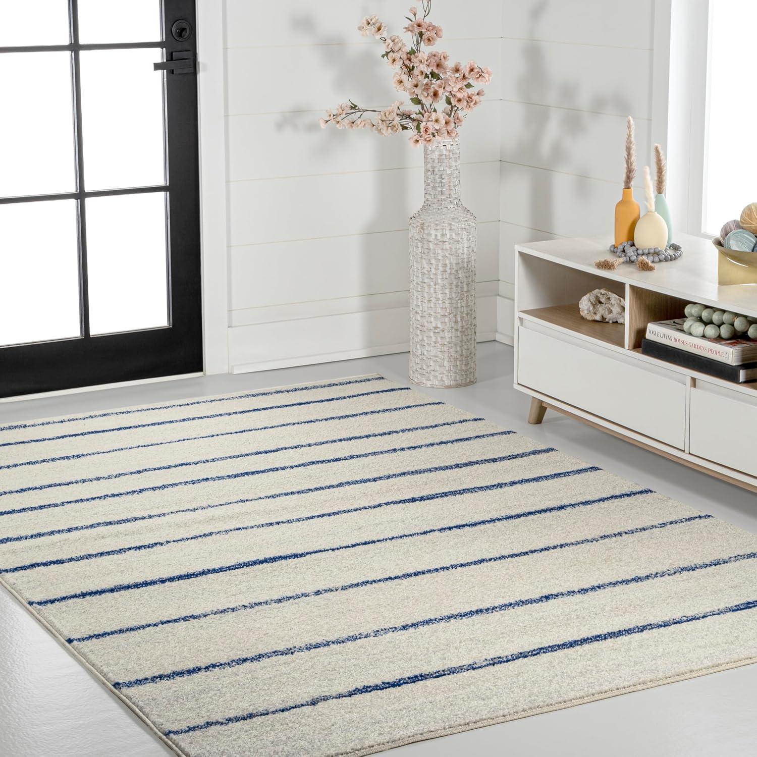 imageJONATHAN Y Williamsburg Minimalist Stripe CreamGray Indoor Area Rug 8x10 Contemporary Modern EasyCleaning for Living Room Bedroom Kitchen Pet Friendly NonShedding MOH201A8CreamNavy