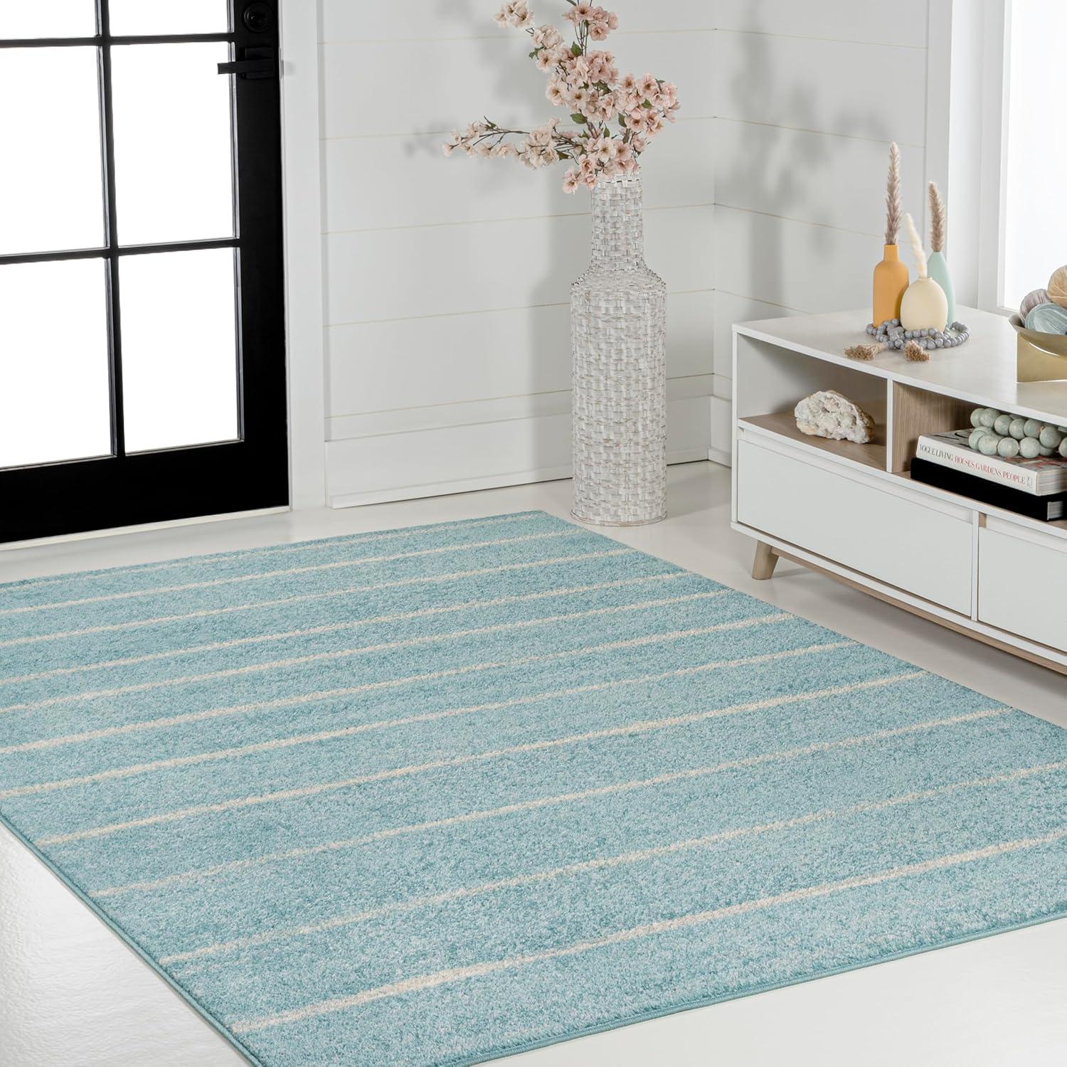 imageJONATHAN Y Williamsburg Minimalist Stripe CreamGray Indoor Area Rug 8x10 Contemporary Modern EasyCleaning for Living Room Bedroom Kitchen Pet Friendly NonShedding MOH201A8TurquoiseCream