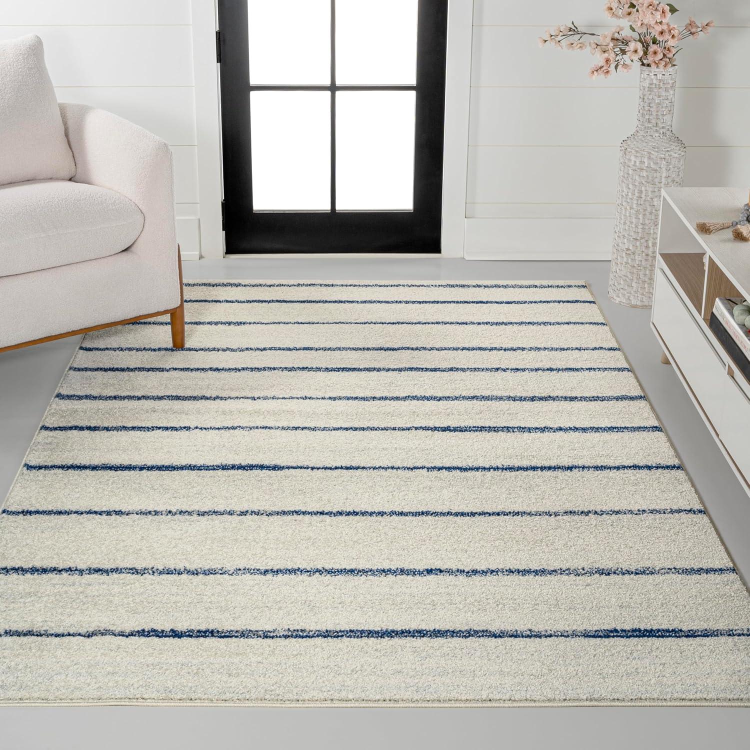 imageJONATHAN Y Williamsburg Minimalist Stripe CreamGray Indoor Area Rug 8x10 Contemporary Modern EasyCleaning for Living Room Bedroom Kitchen Pet Friendly NonShedding MOH201A8CreamNavy