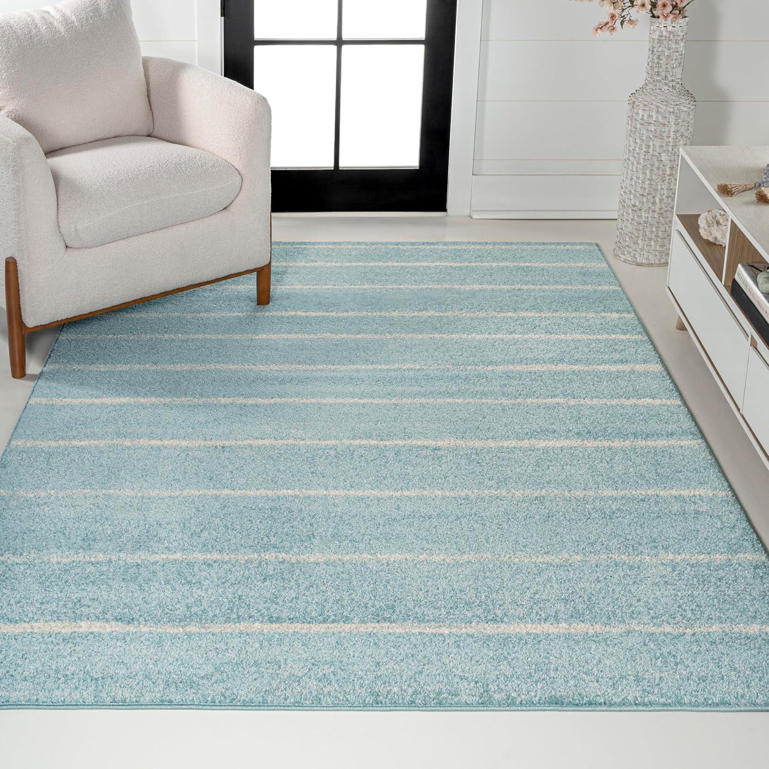 imageJONATHAN Y Williamsburg Minimalist Stripe CreamGray Indoor Area Rug 8x10 Contemporary Modern EasyCleaning for Living Room Bedroom Kitchen Pet Friendly NonShedding MOH201A8TurquoiseCream