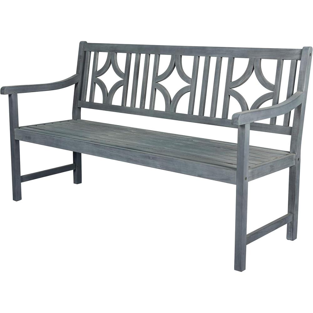 imageJONATHAN Y BNH100B Sloane 591quot 3Seat Ogee DiamondBack 600Lbs Support Acacia Wood Outdoor Garden Patio Bench for Garden Lawn Backyard Pool Deck Beach Firepit GrayGrey