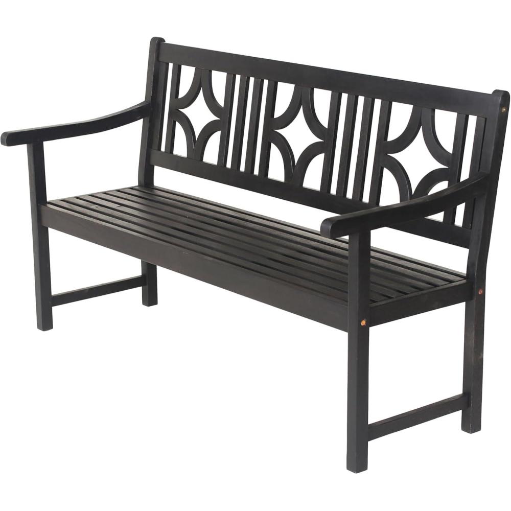 imageJONATHAN Y BNH100B Sloane 591quot 3Seat Ogee DiamondBack 600Lbs Support Acacia Wood Outdoor Garden Patio Bench for Garden Lawn Backyard Pool Deck Beach Firepit GrayBlack